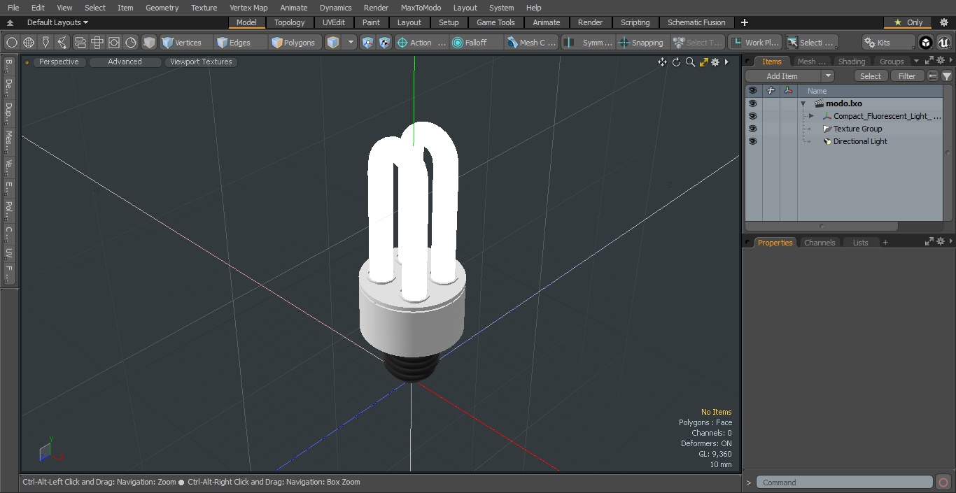 3D Compact Fluorescent Light Bulb ON model