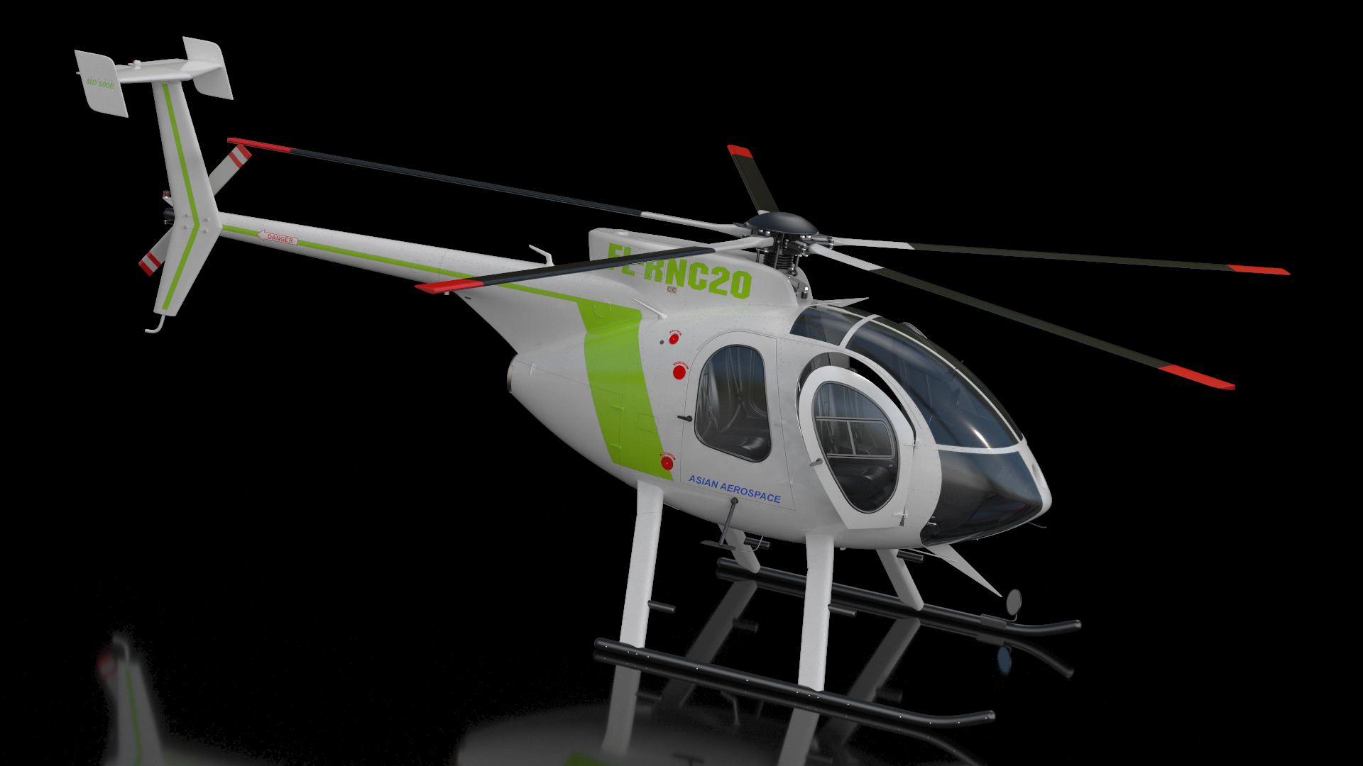 3D MD 500E Light Utility Civilian Helicopter Rigged model