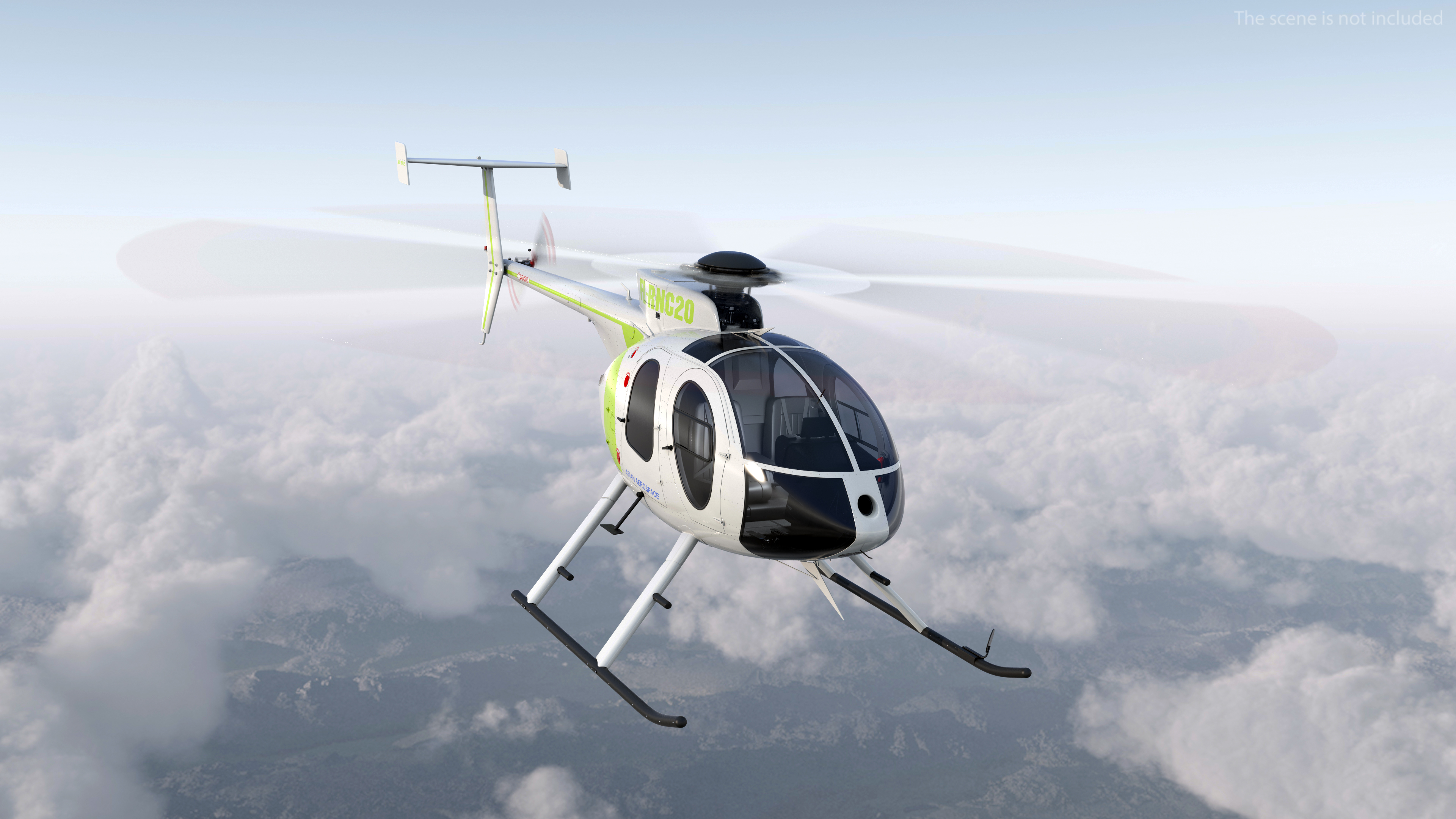 3D MD 500E Light Utility Civilian Helicopter Rigged model