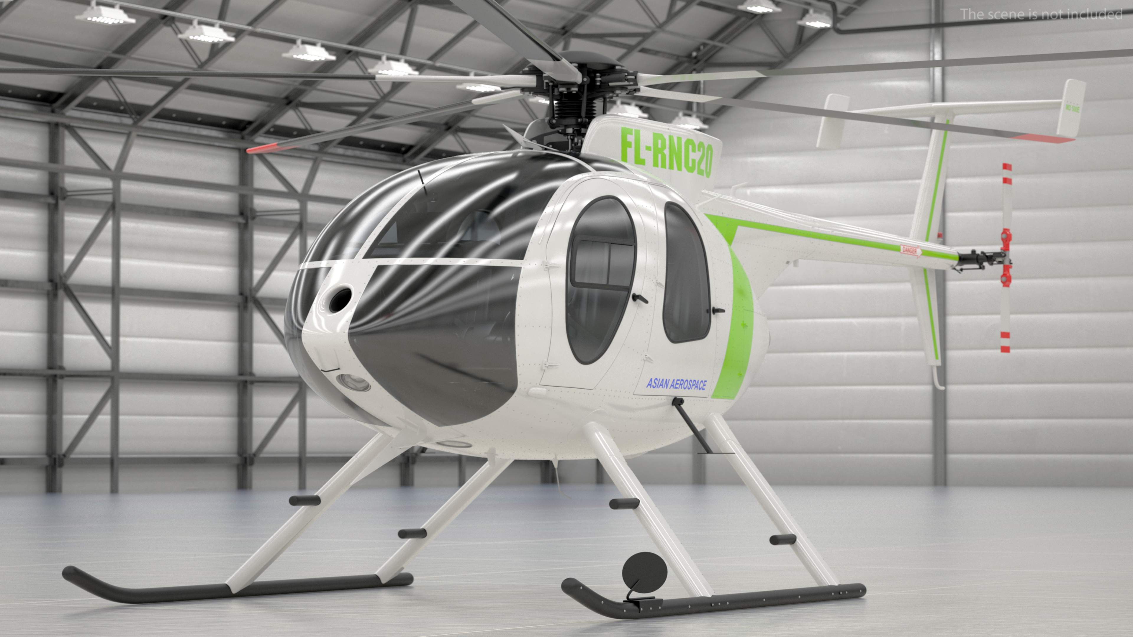 3D MD 500E Light Utility Civilian Helicopter Rigged model