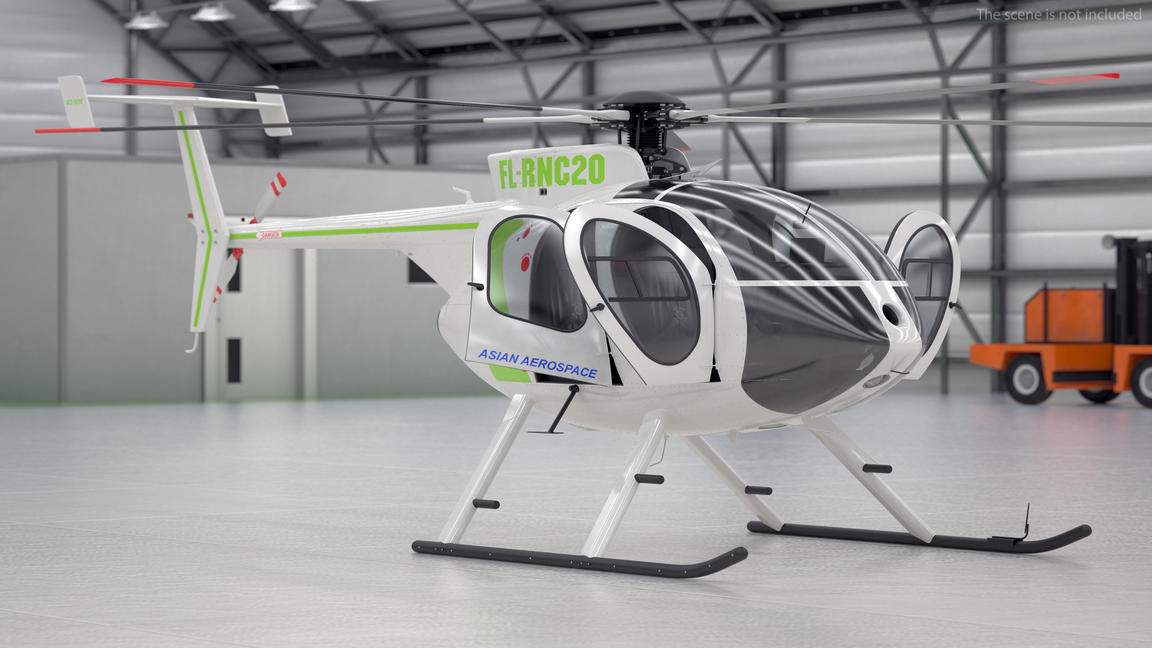 3D MD 500E Light Utility Civilian Helicopter Rigged model