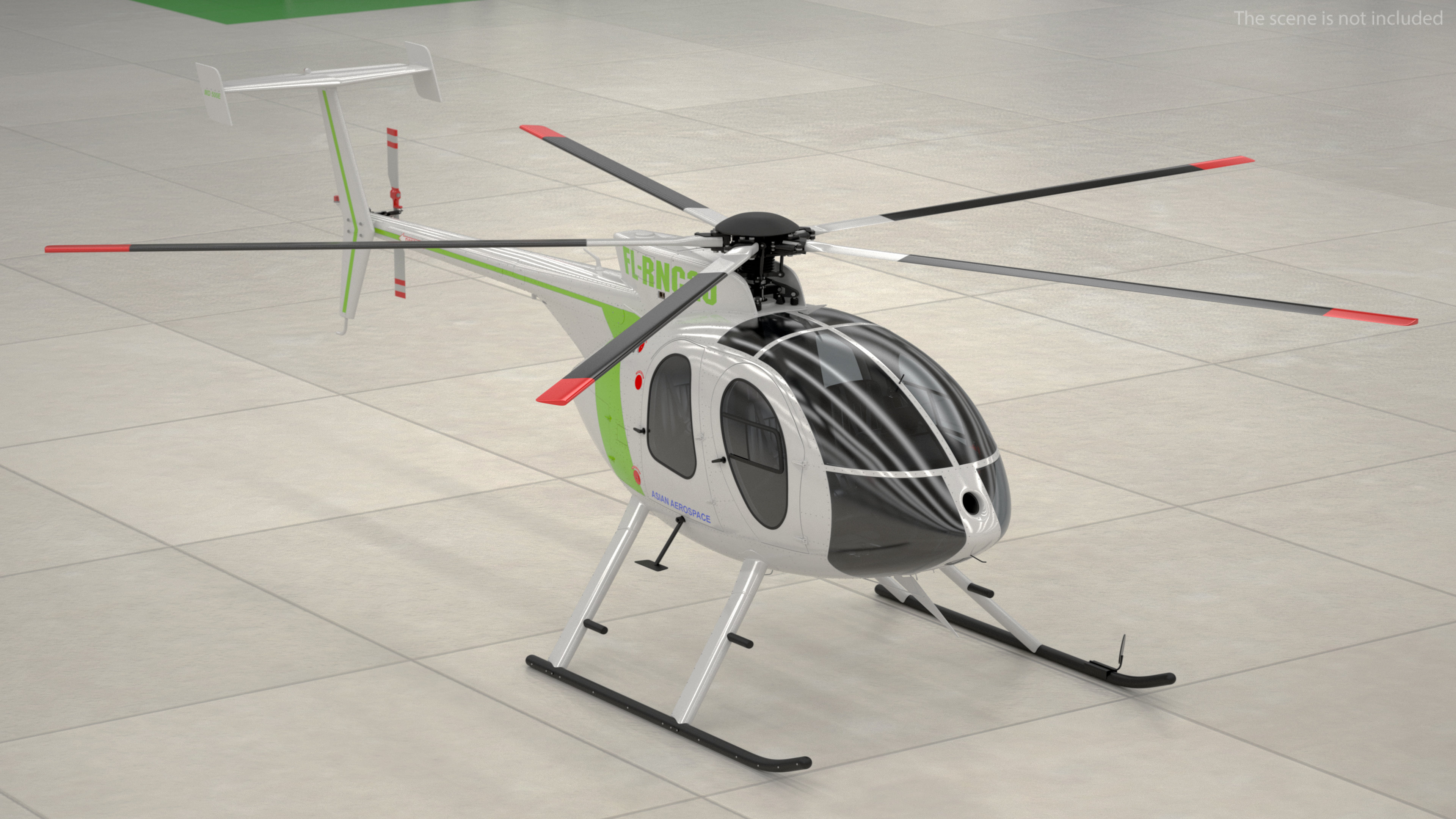 3D MD 500E Light Utility Civilian Helicopter Rigged model