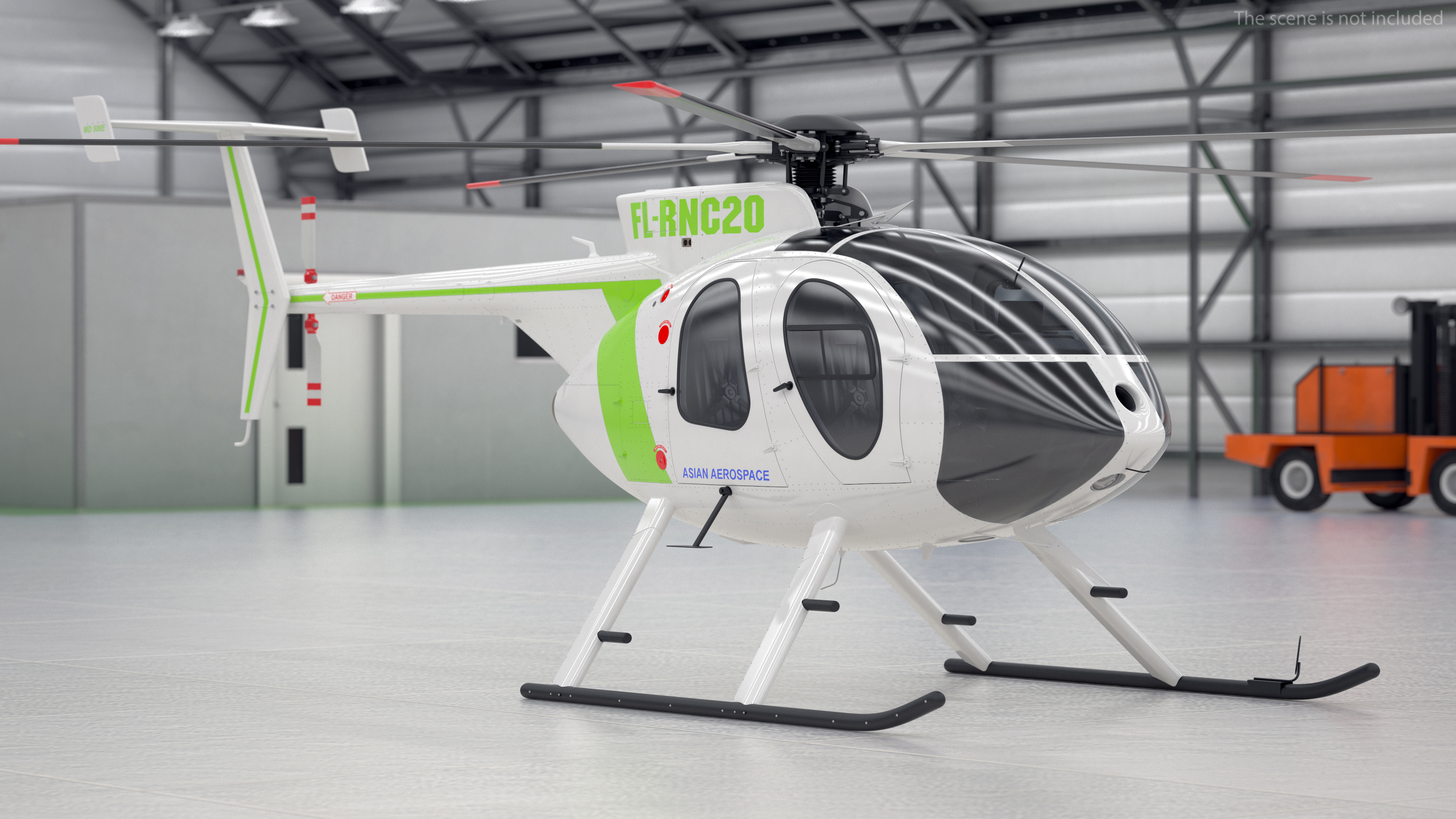 3D MD 500E Light Utility Civilian Helicopter Rigged model