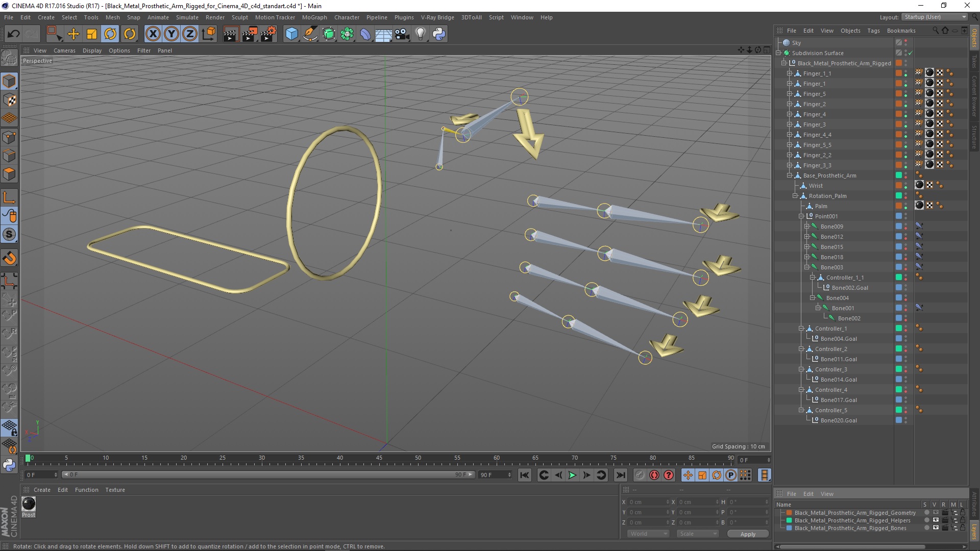 Black Metal Prosthetic Arm Rigged for Cinema 4D 3D