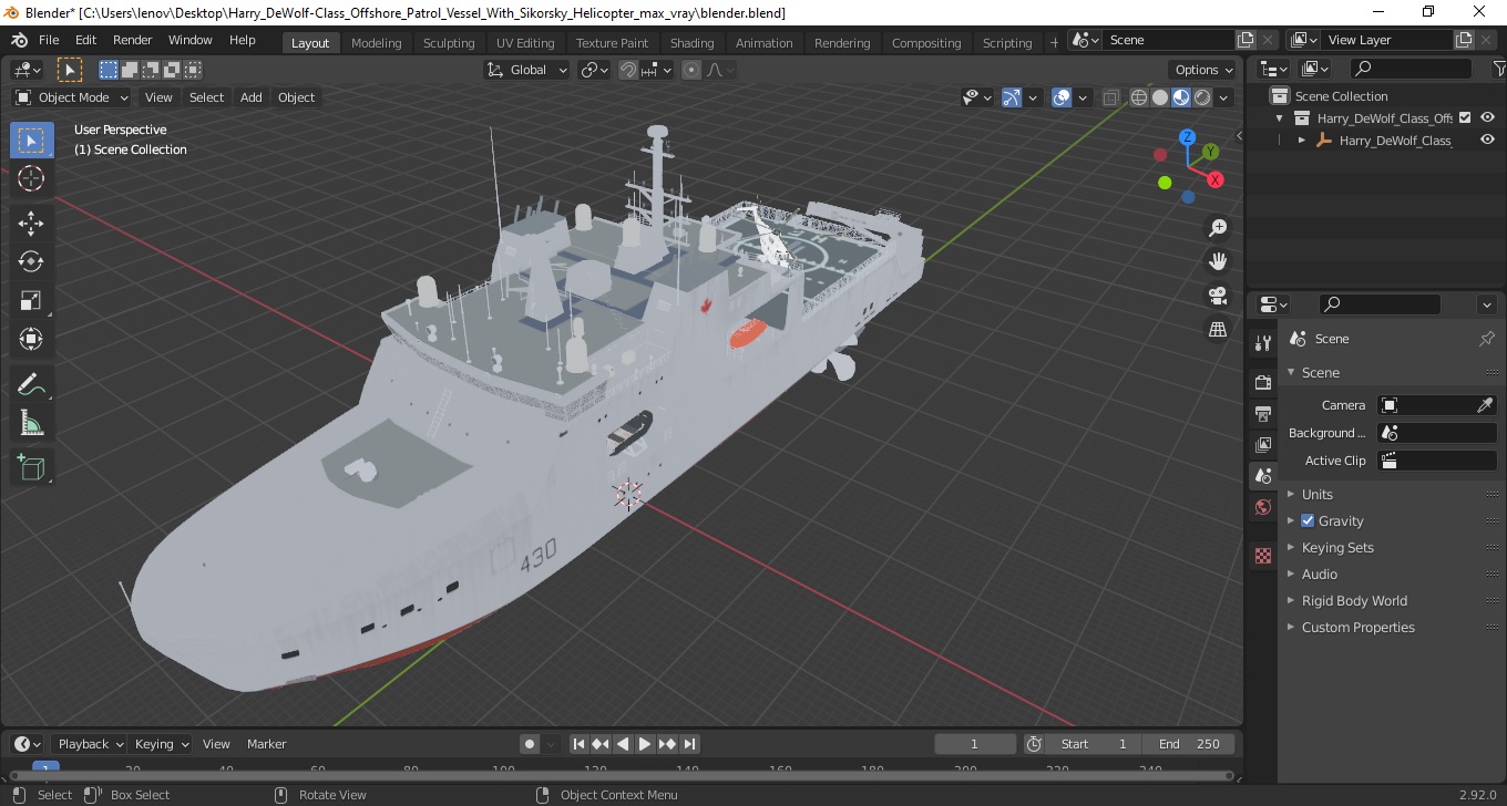 3D Harry DeWolf-Class Offshore Patrol Vessel With Sikorsky Helicopter