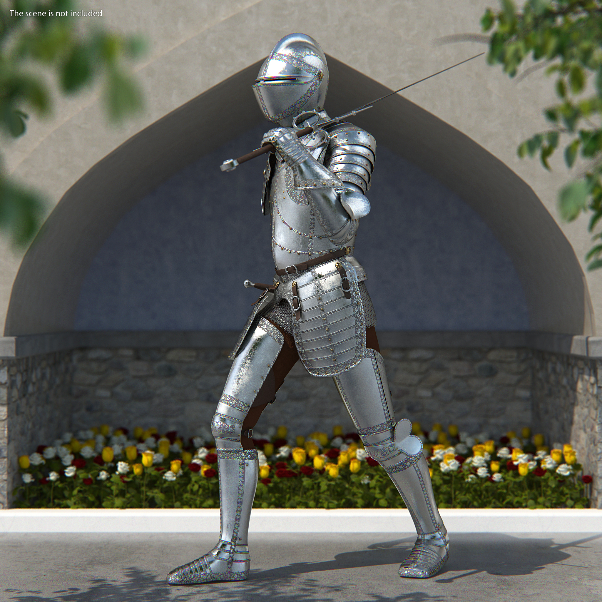 3D Polished Plate Armor with Zweihander Rigged model