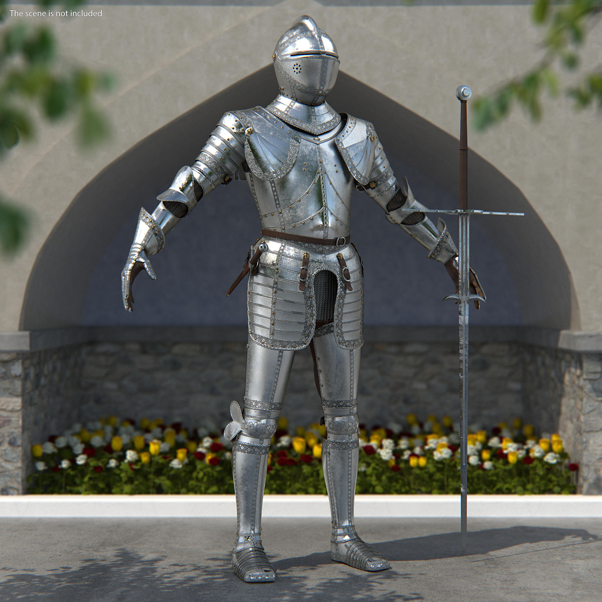 3D Polished Plate Armor with Zweihander Rigged model