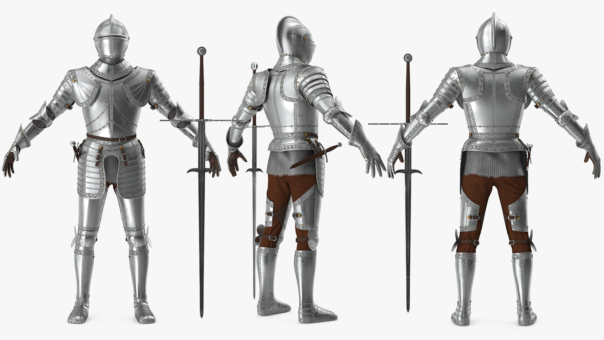 3D Polished Plate Armor with Zweihander Rigged model