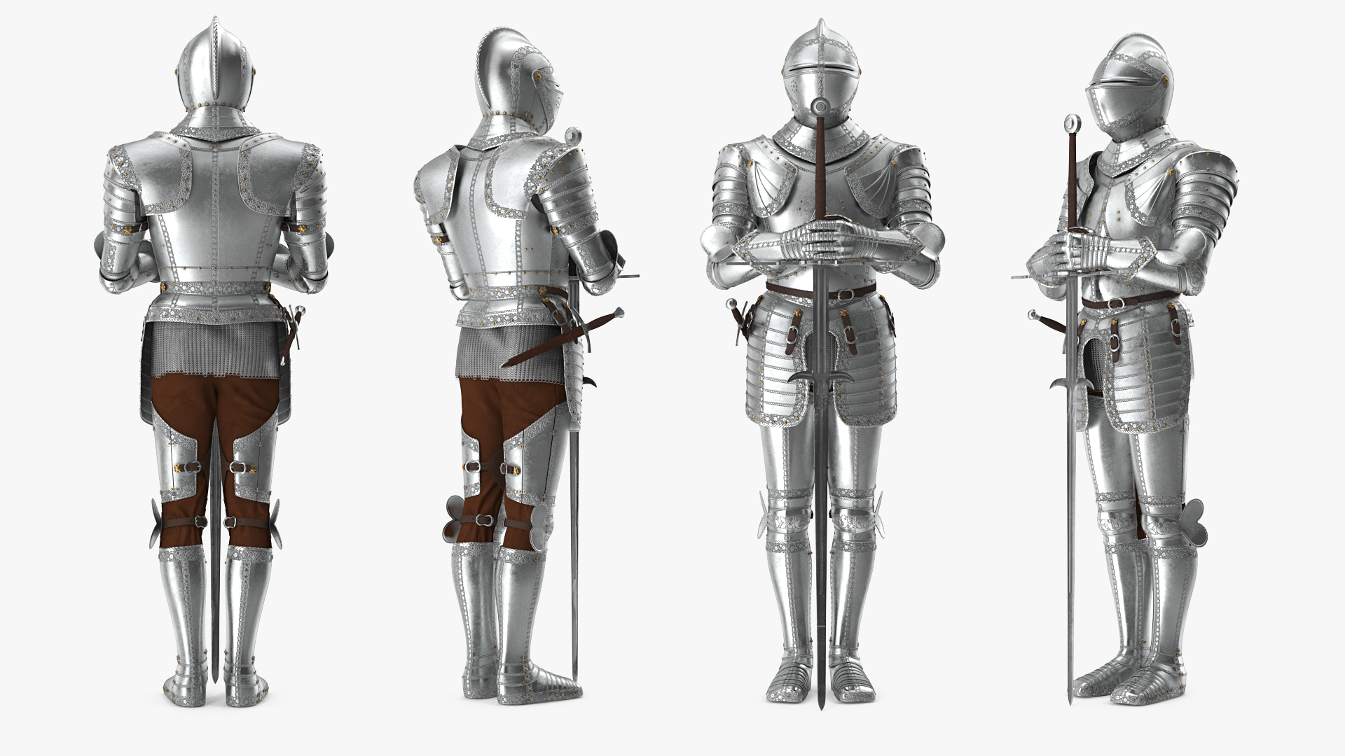 3D Polished Plate Armor with Zweihander Rigged model