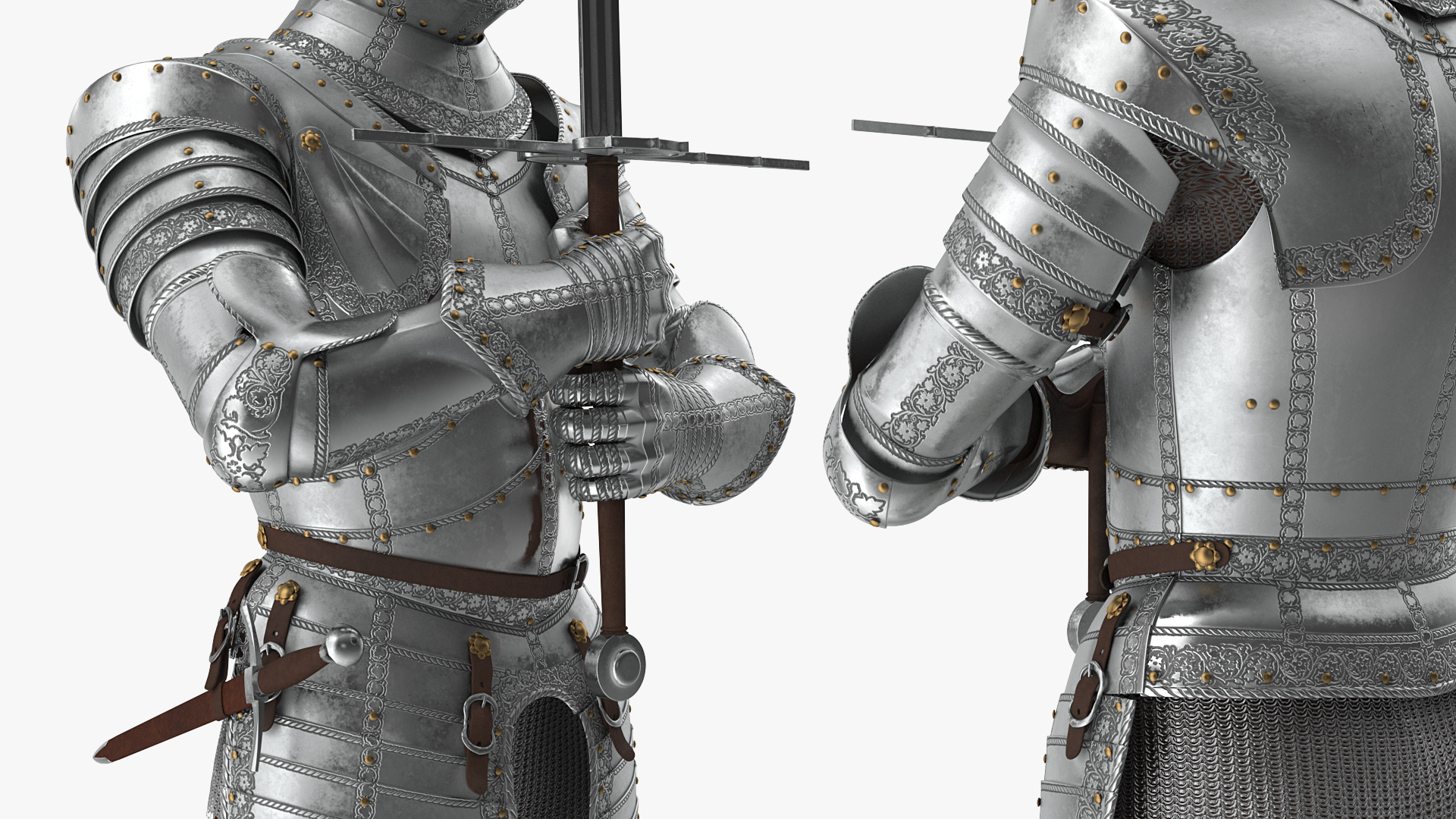 3D Polished Plate Armor with Zweihander Rigged model