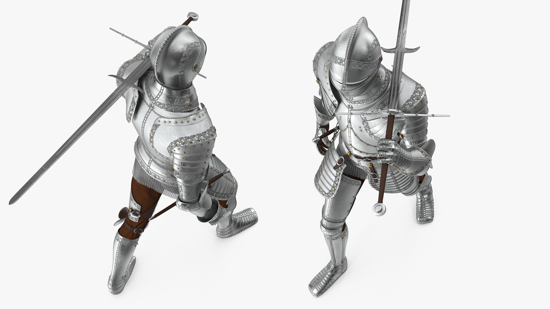 3D Polished Plate Armor with Zweihander Rigged model