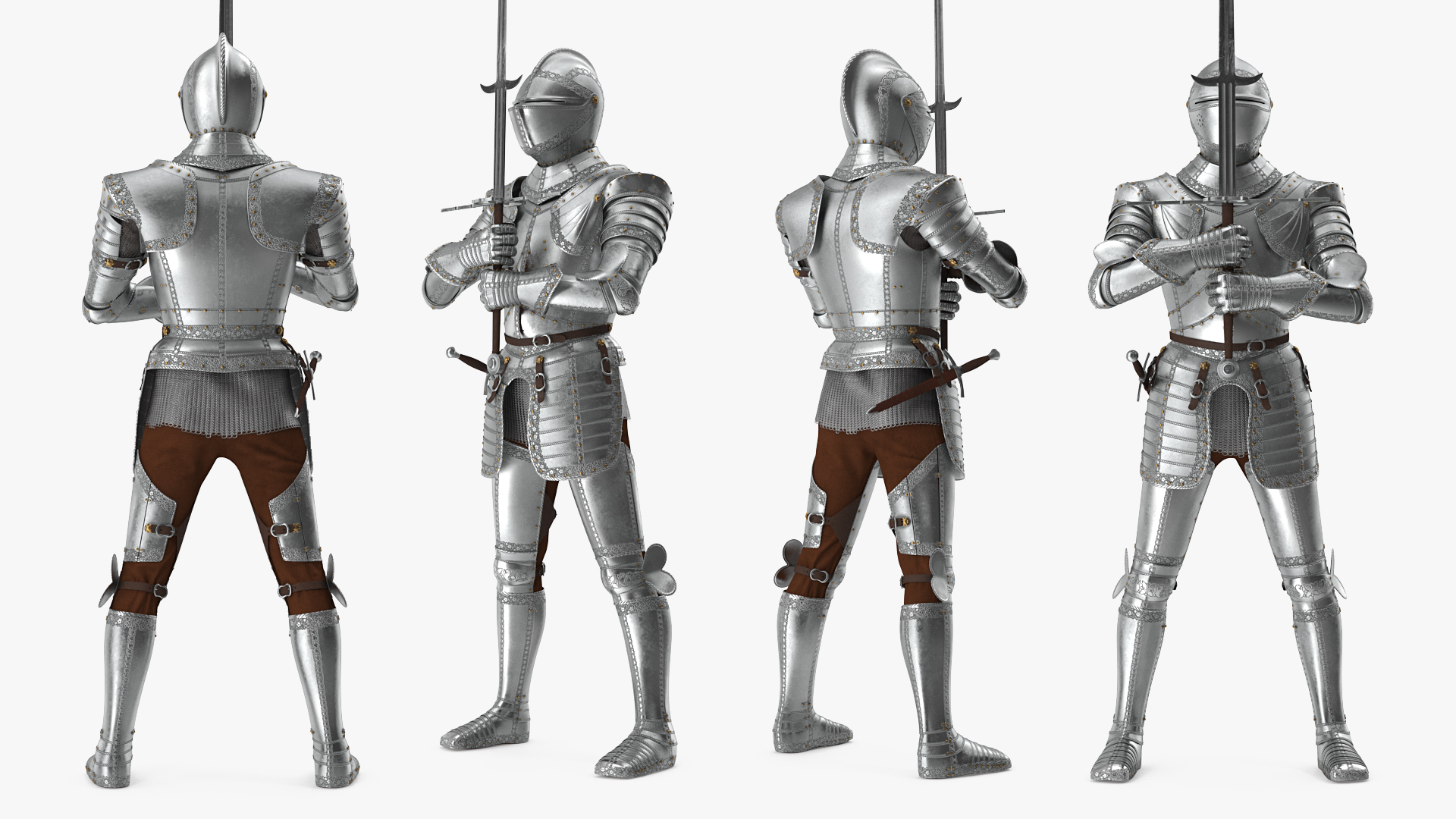 3D Polished Plate Armor with Zweihander Rigged model