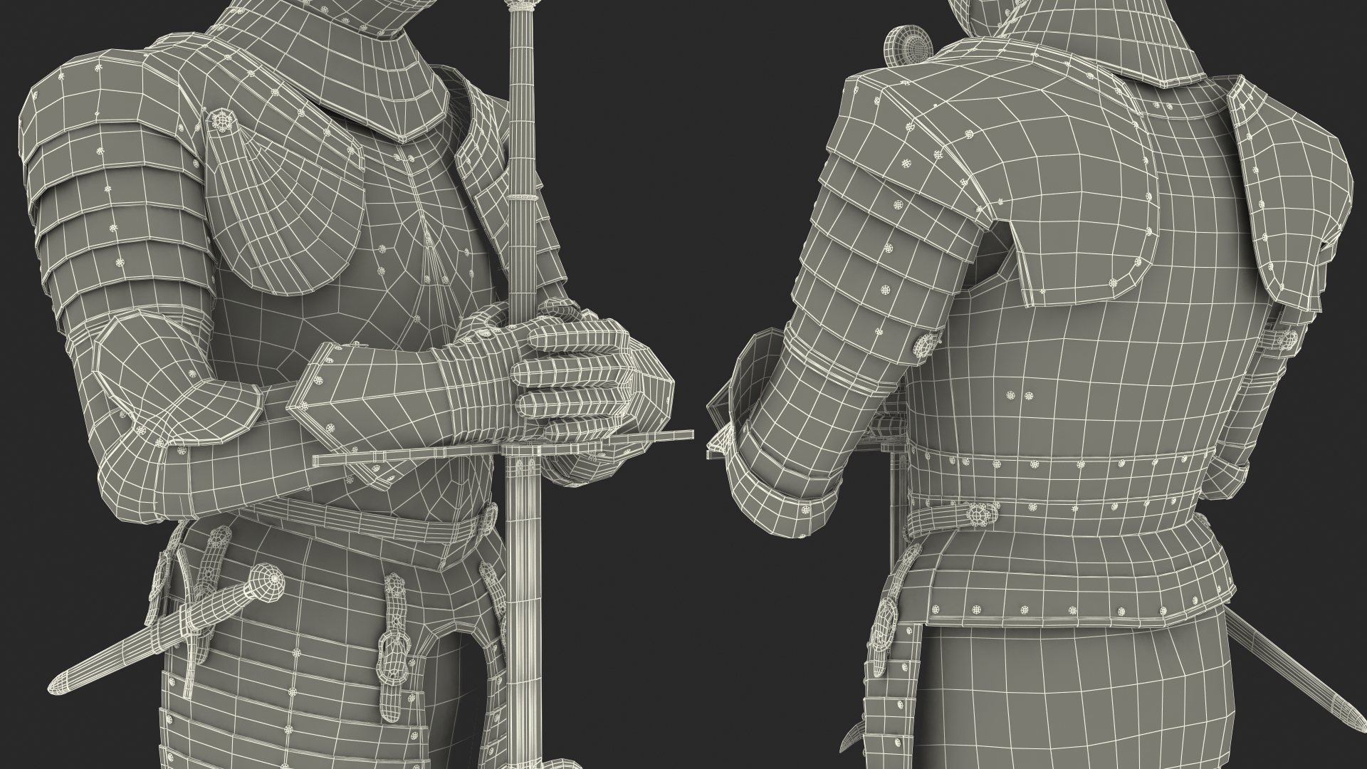 3D Polished Plate Armor with Zweihander Rigged model