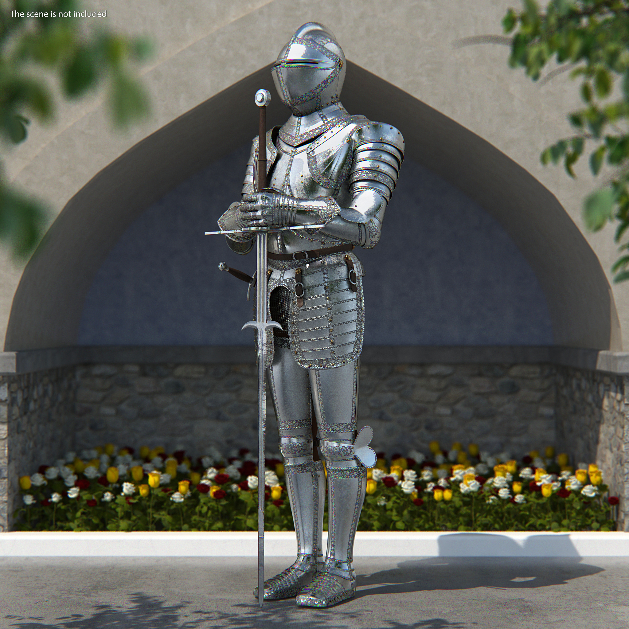 3D Polished Plate Armor with Zweihander Rigged model