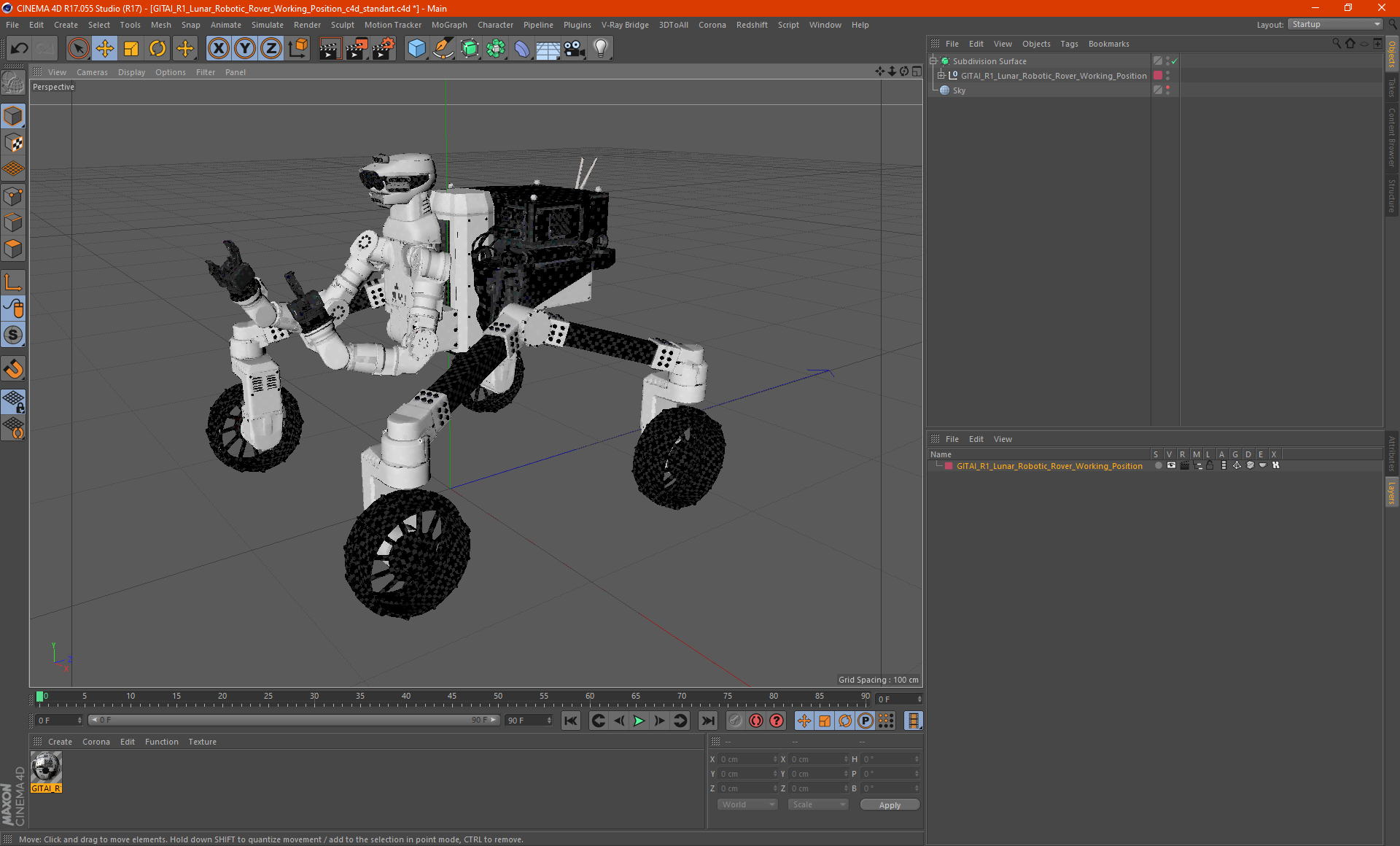 3D model GITAI R1 Lunar Robotic Rover Working Position