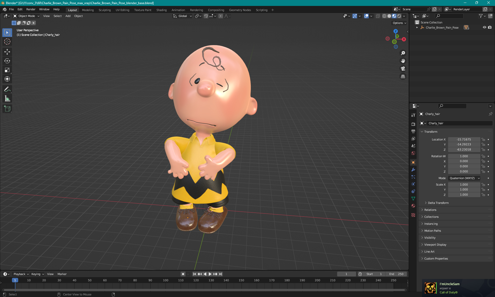 3D Charlie Brown Pain Pose model