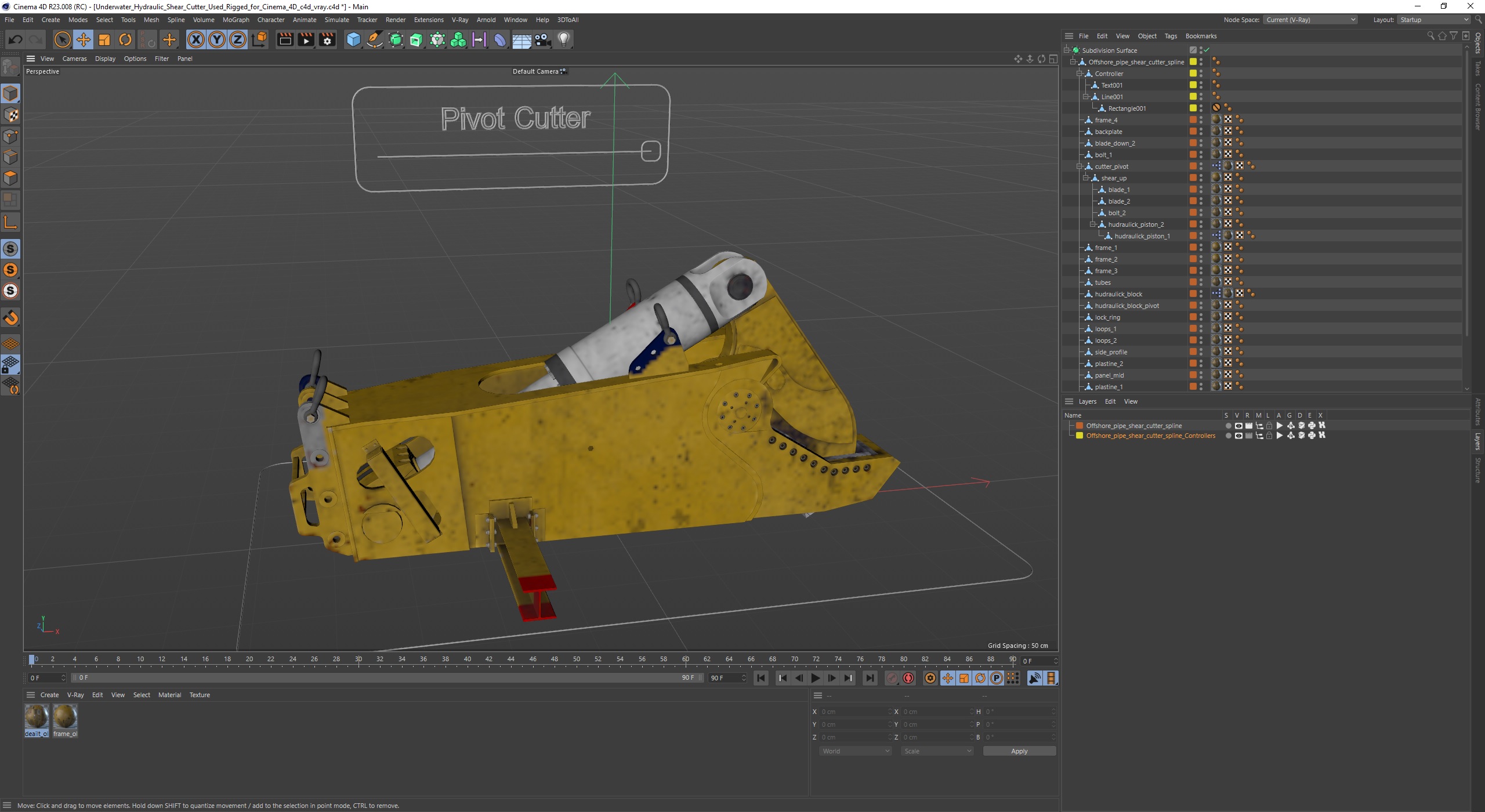 Underwater Hydraulic Shear Cutter Used Rigged for Cinema 4D 3D model