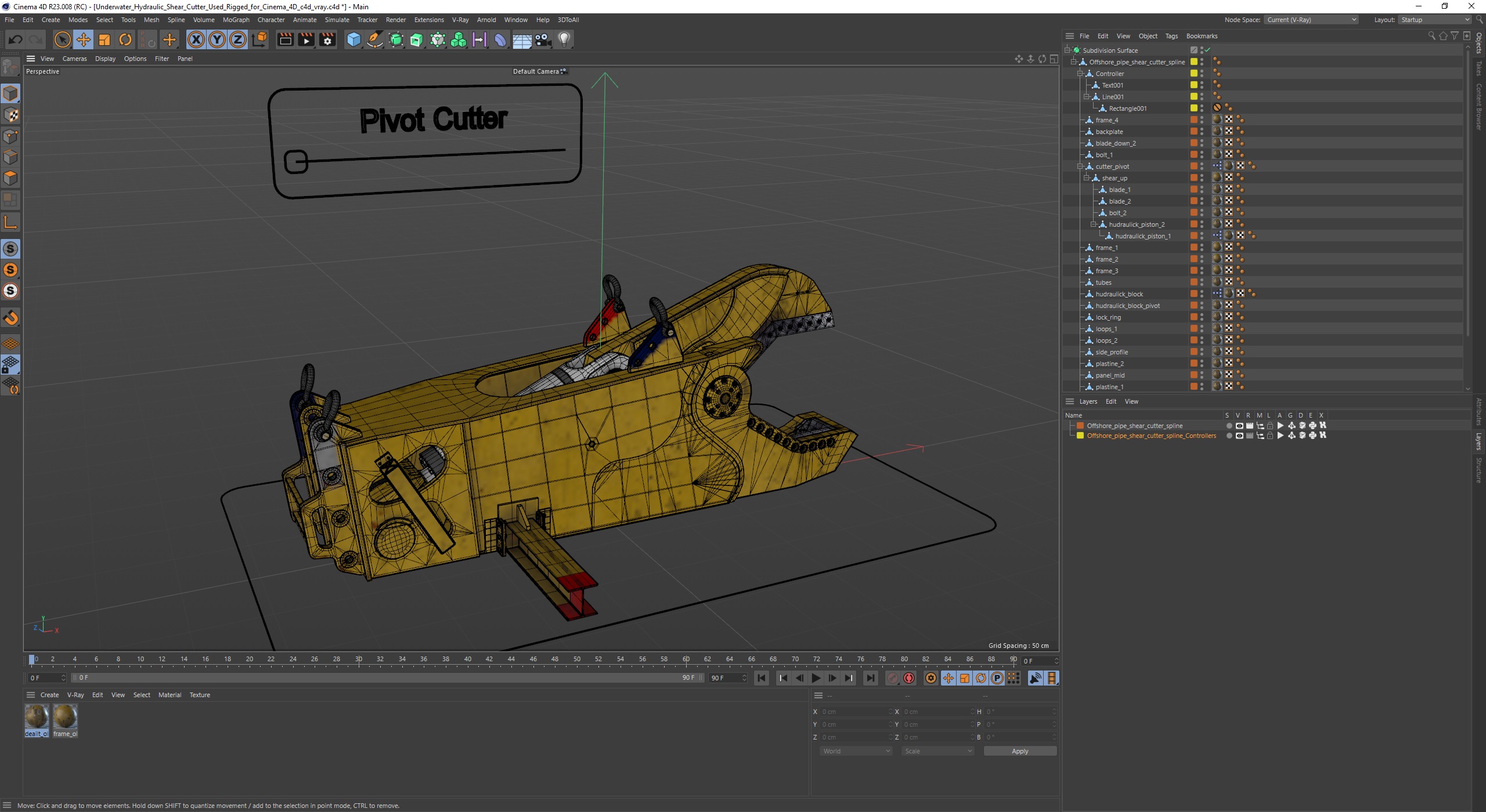 Underwater Hydraulic Shear Cutter Used Rigged for Cinema 4D 3D model