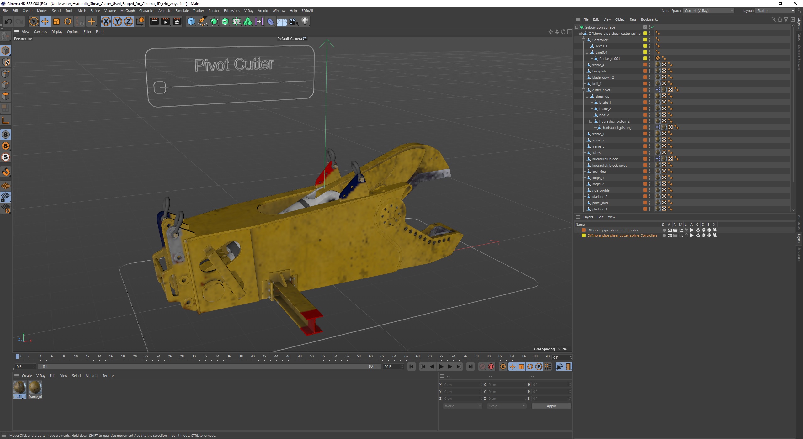 Underwater Hydraulic Shear Cutter Used Rigged for Cinema 4D 3D model