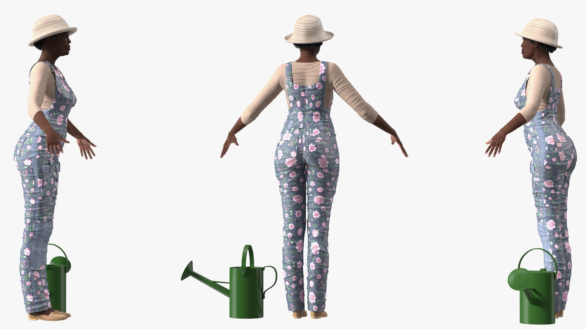 3D Black Elderly Woman Gardener Style A-Pose