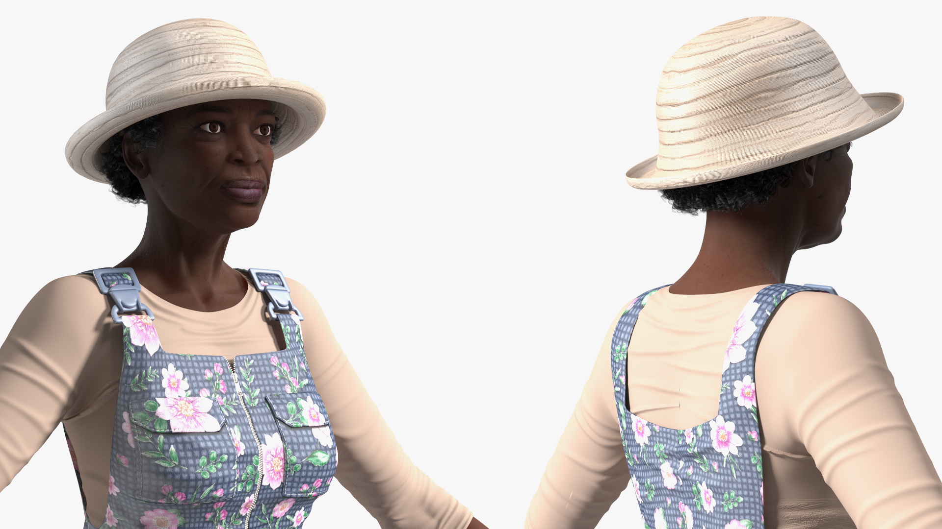 3D Black Elderly Woman Gardener Style A-Pose