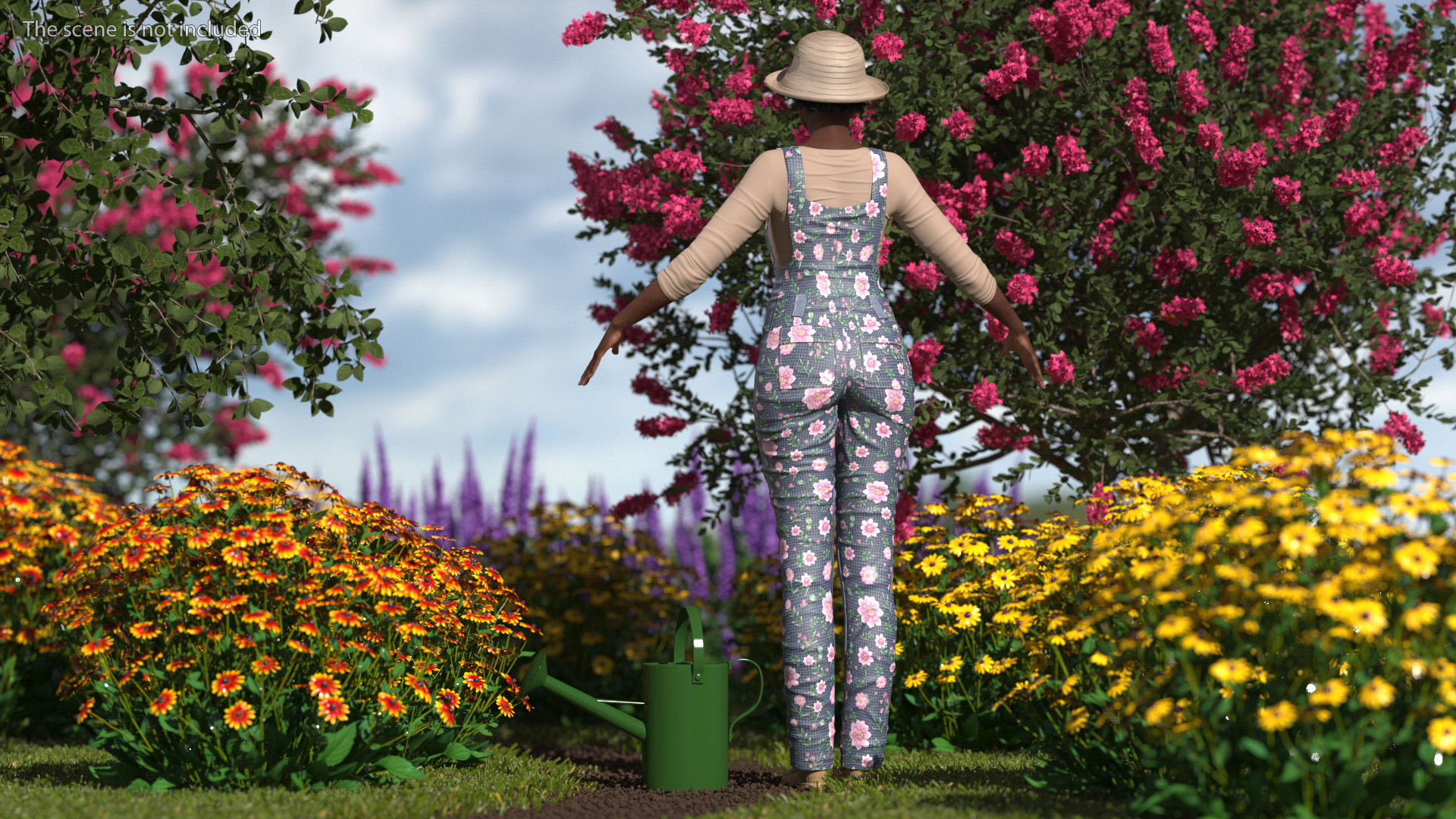 3D Black Elderly Woman Gardener Style A-Pose