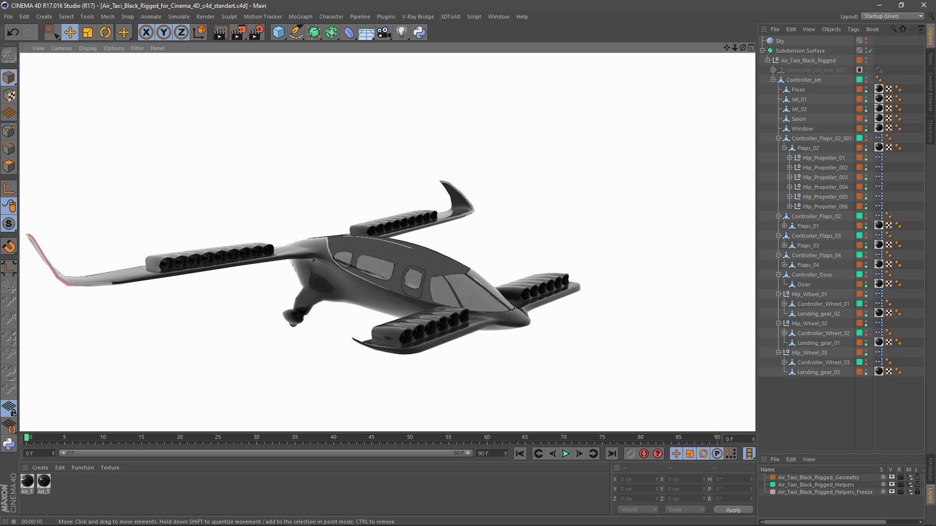 3D model Air Taxi Black Rigged for Cinema 4D