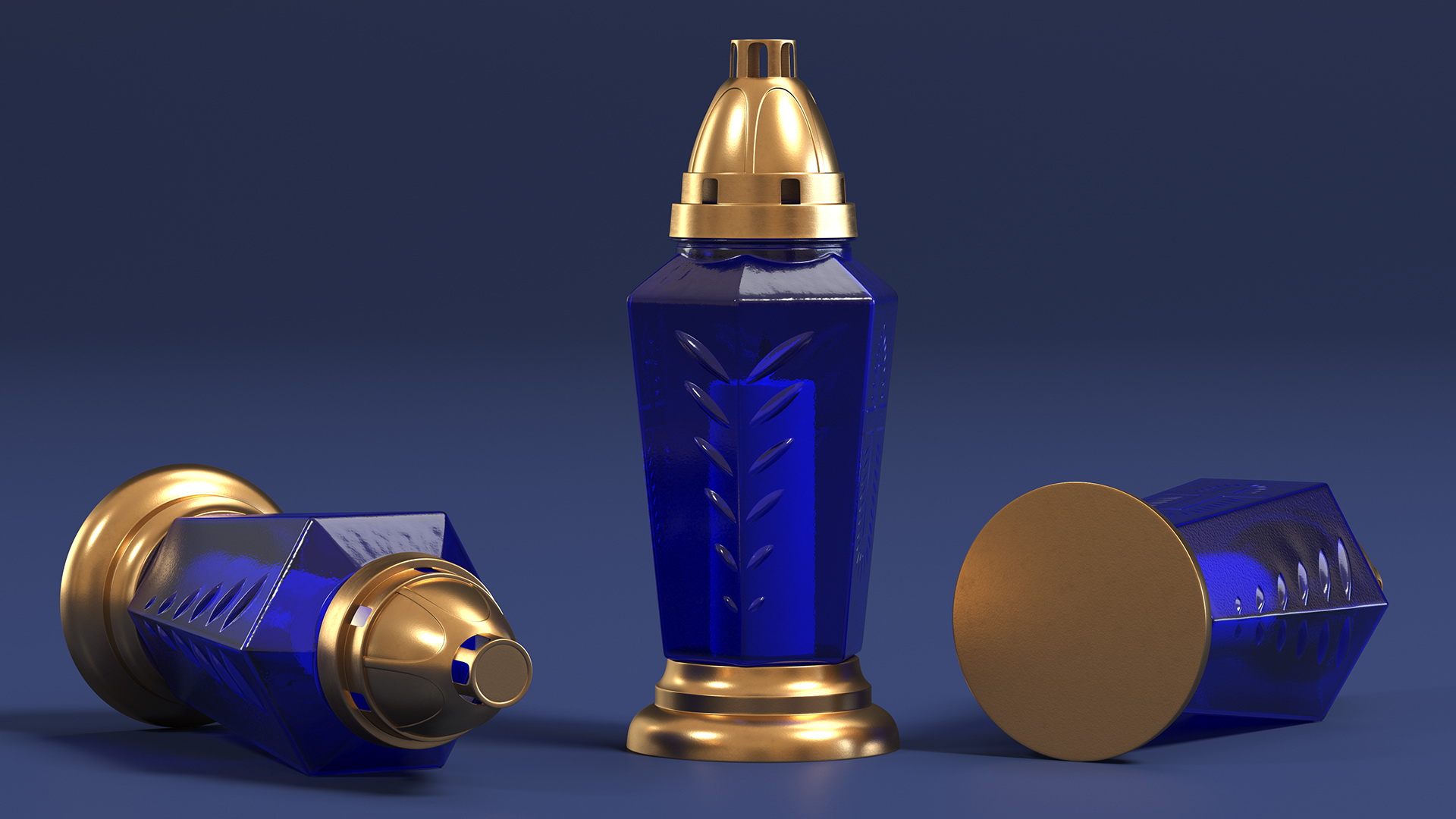 3D model Blue Glass Lantern Eternal Candle Holder