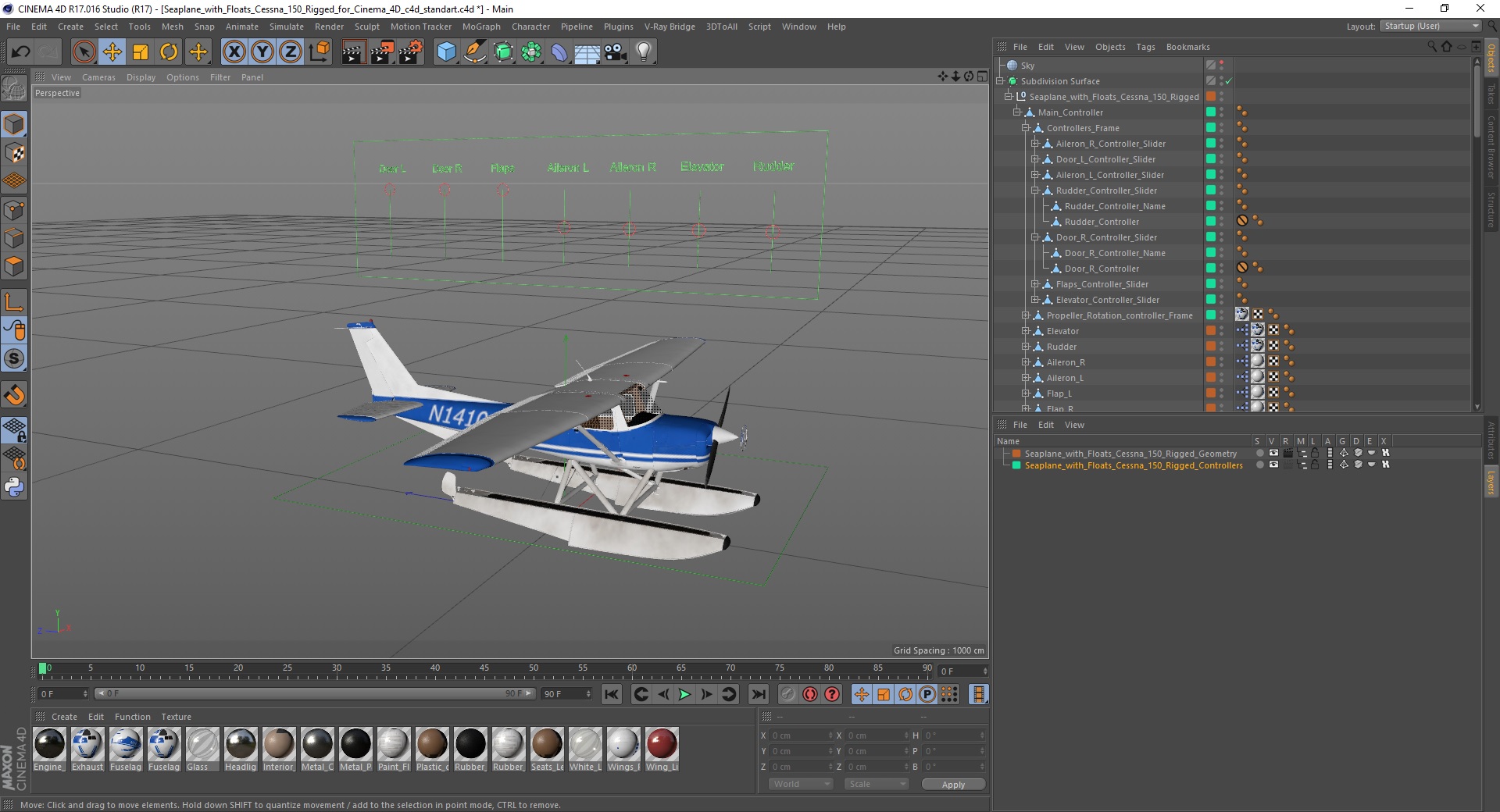 Seaplane with Floats Cessna 150 Rigged for Cinema 4D 3D