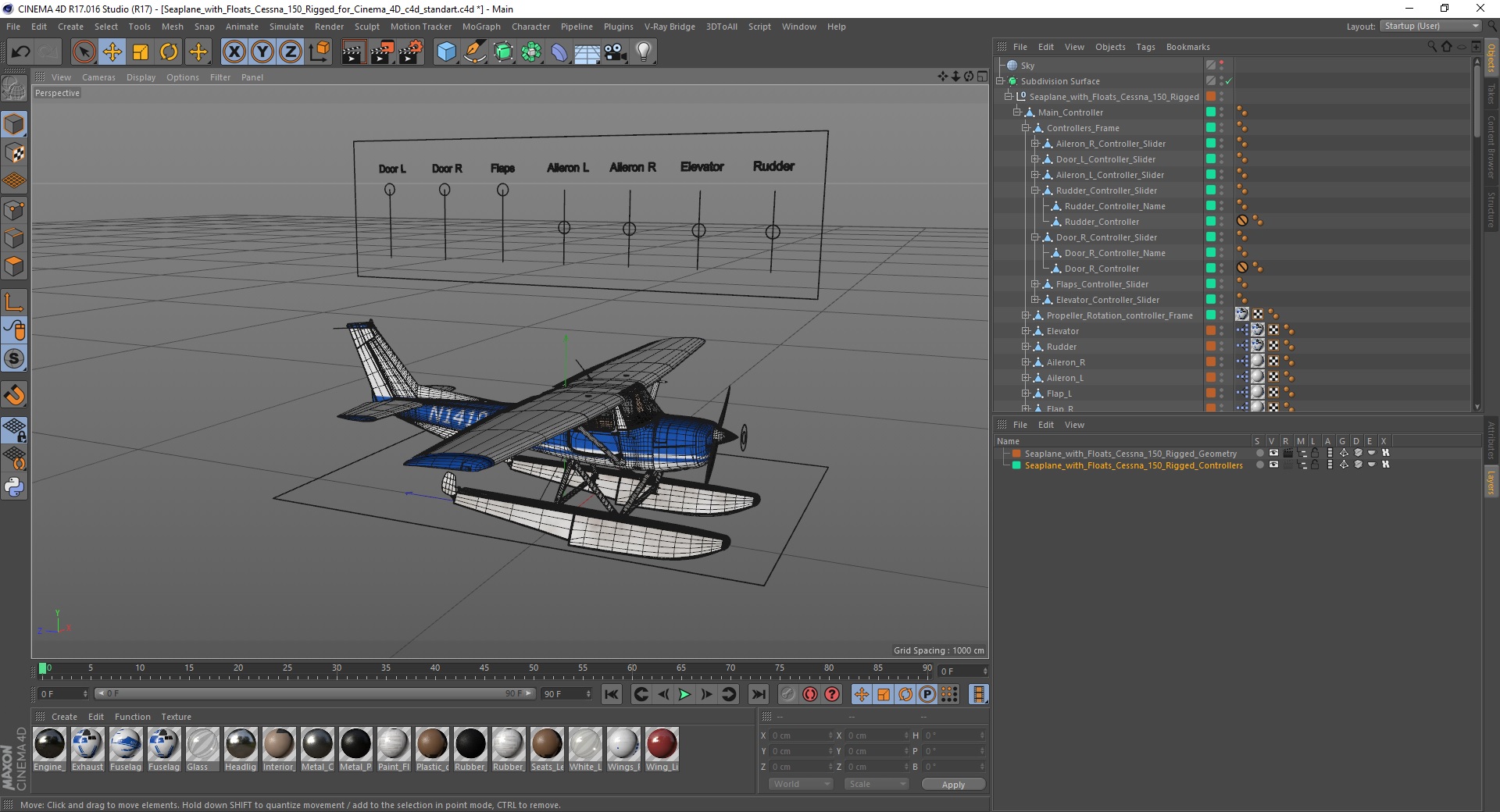 Seaplane with Floats Cessna 150 Rigged for Cinema 4D 3D