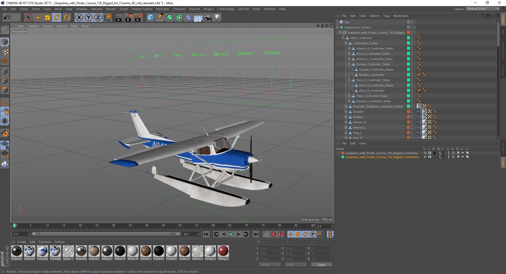 Seaplane with Floats Cessna 150 Rigged for Cinema 4D 3D