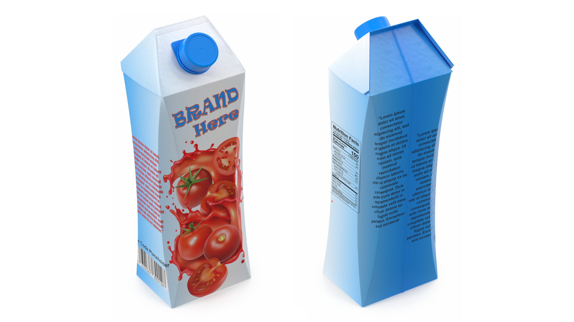 Drink Carton Pack with Screw Cap Mockup Blue 3D model