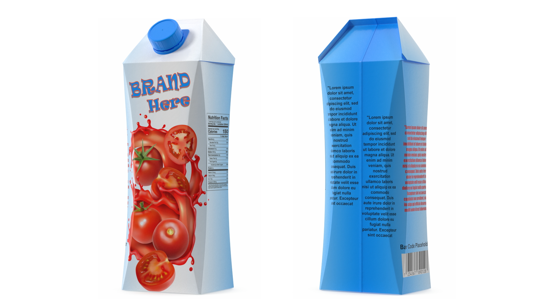 Drink Carton Pack with Screw Cap Mockup Blue 3D model