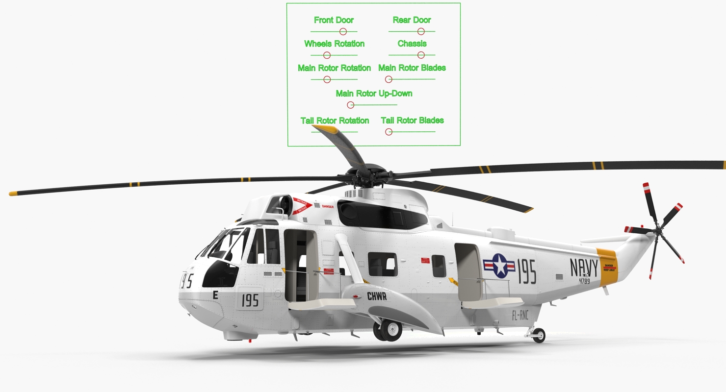 Sikorsky SH 3H Sea King USA Navy Rigged 3D model