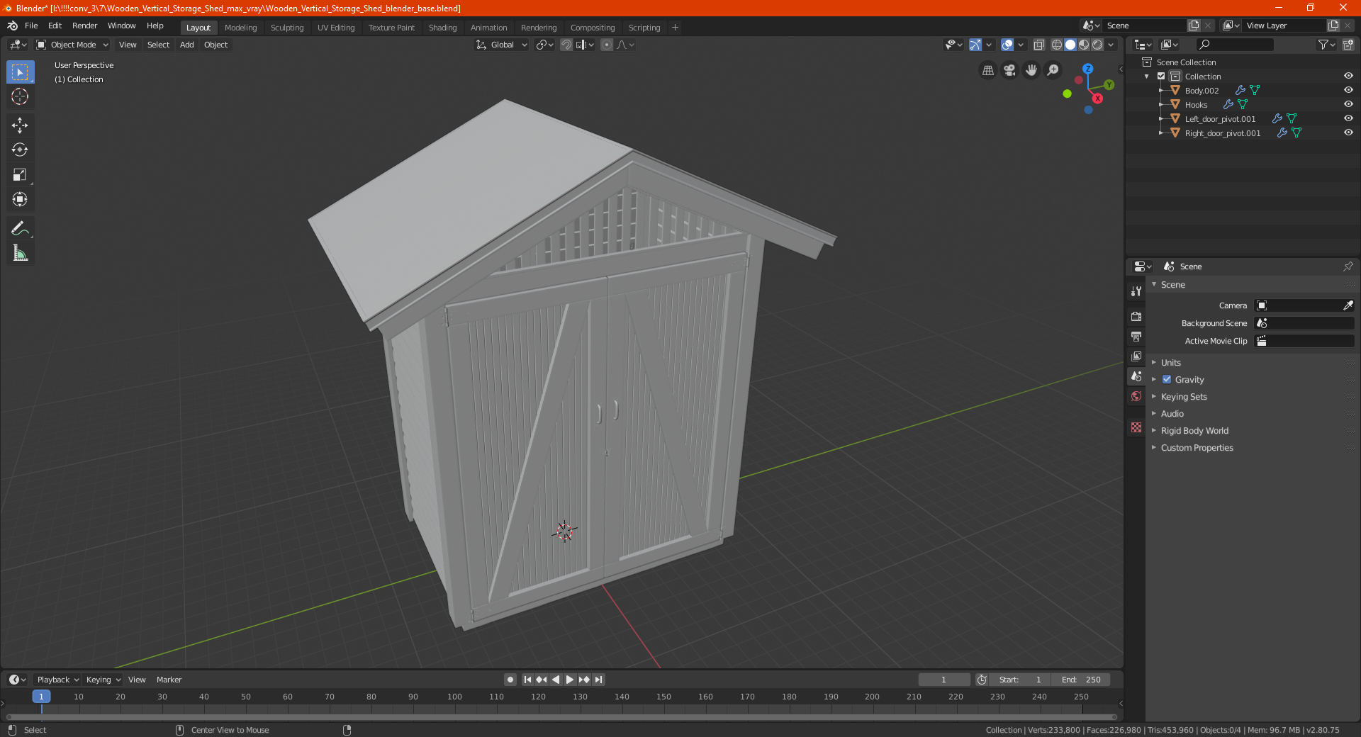 3D Wooden Vertical Storage Shed model