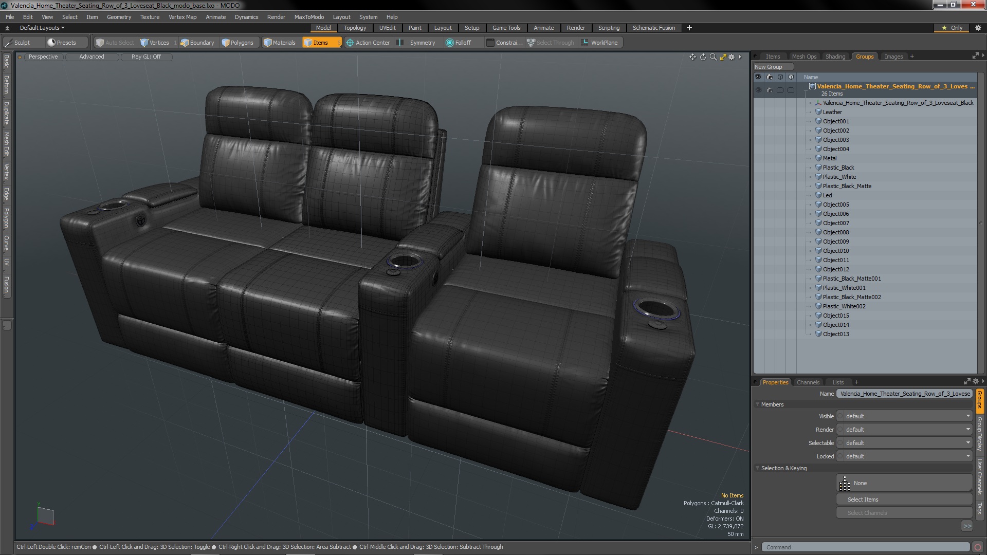 3D Valencia Home Theater Seating Row of 3 Loveseat Black model