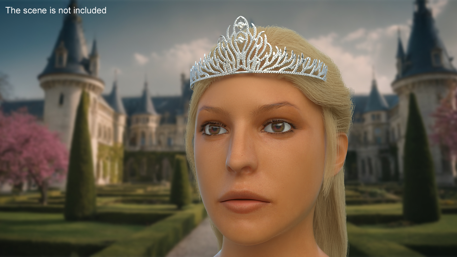 Female Head with Diadem Fur 3D