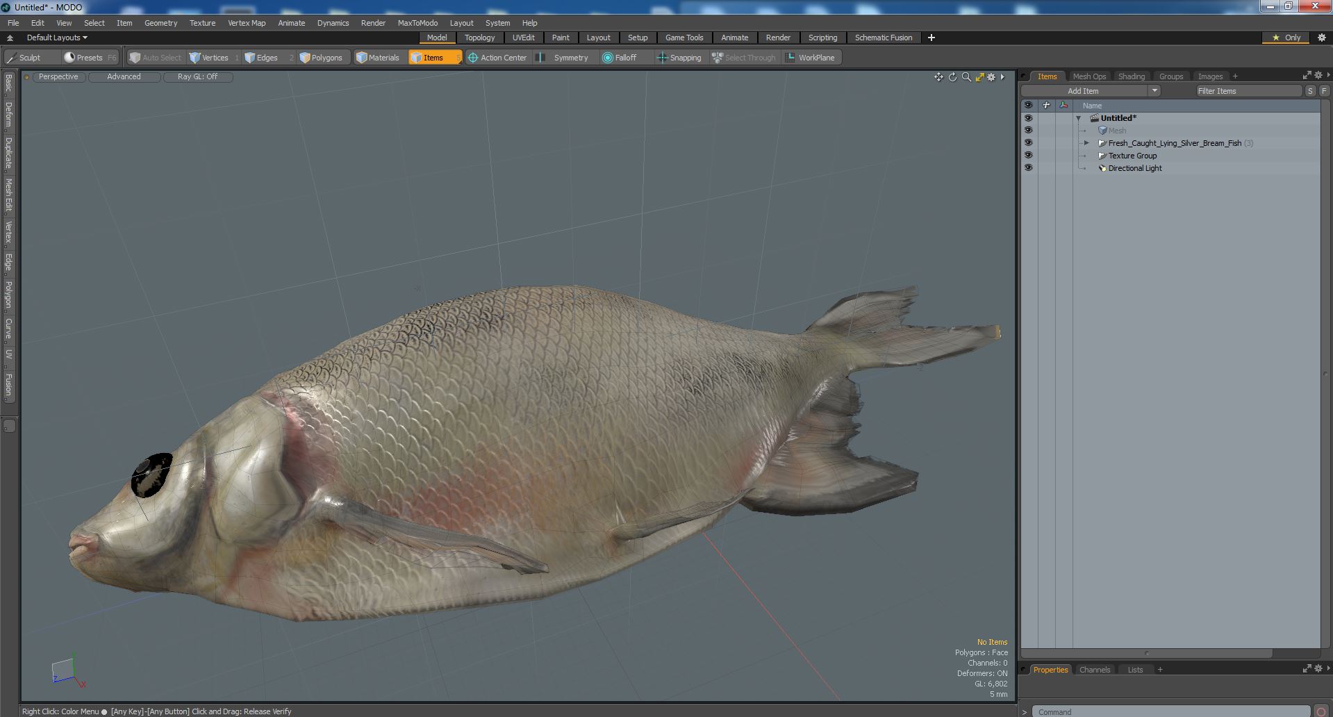 3D Fresh Caught Lying Silver Bream Fish