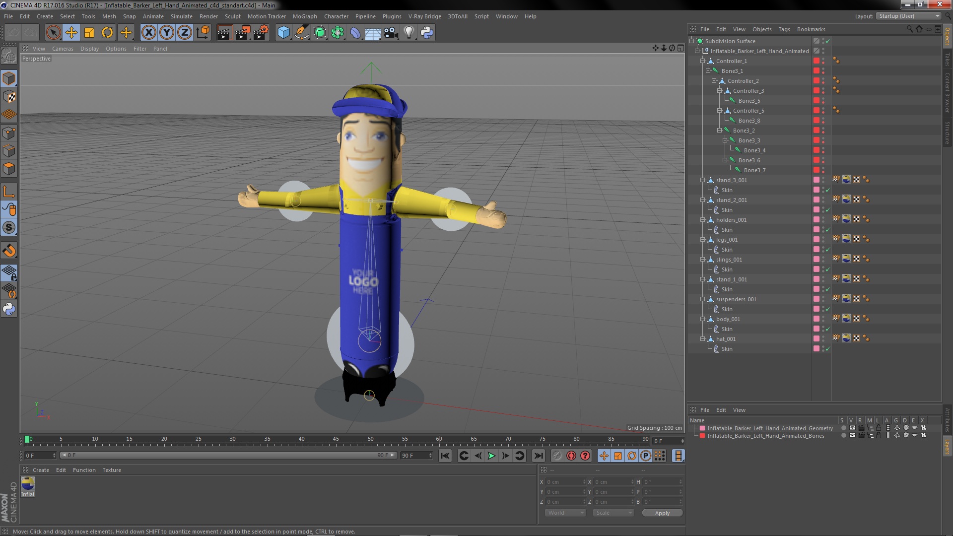 3D model Inflatable Barker Left Hand Animated for Cinema 4D