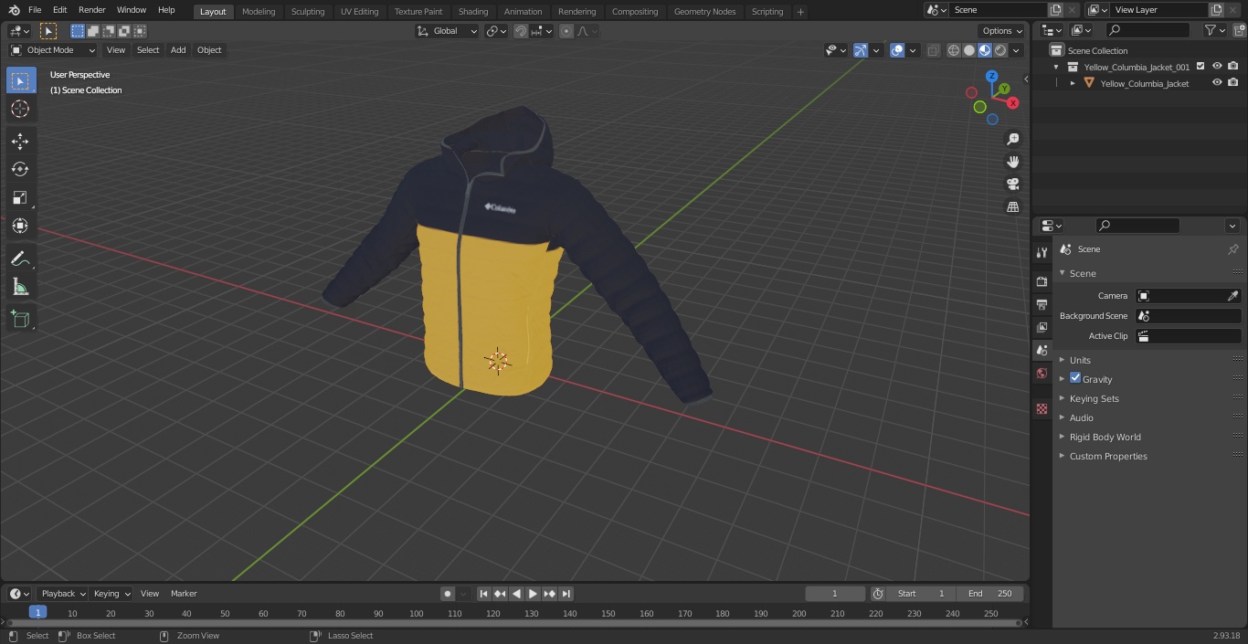 Yellow Columbia Jacket 3D