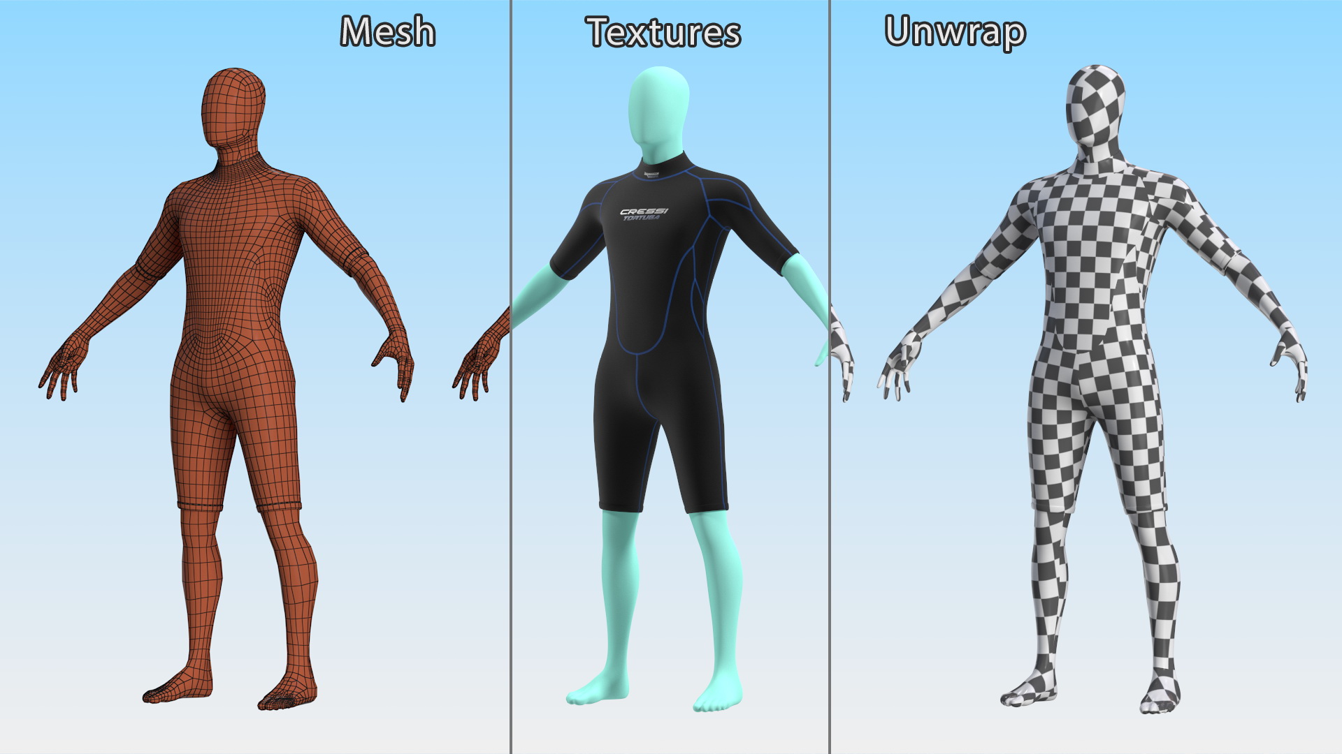 3D Man Wetsuit Cressi Shorty Version model