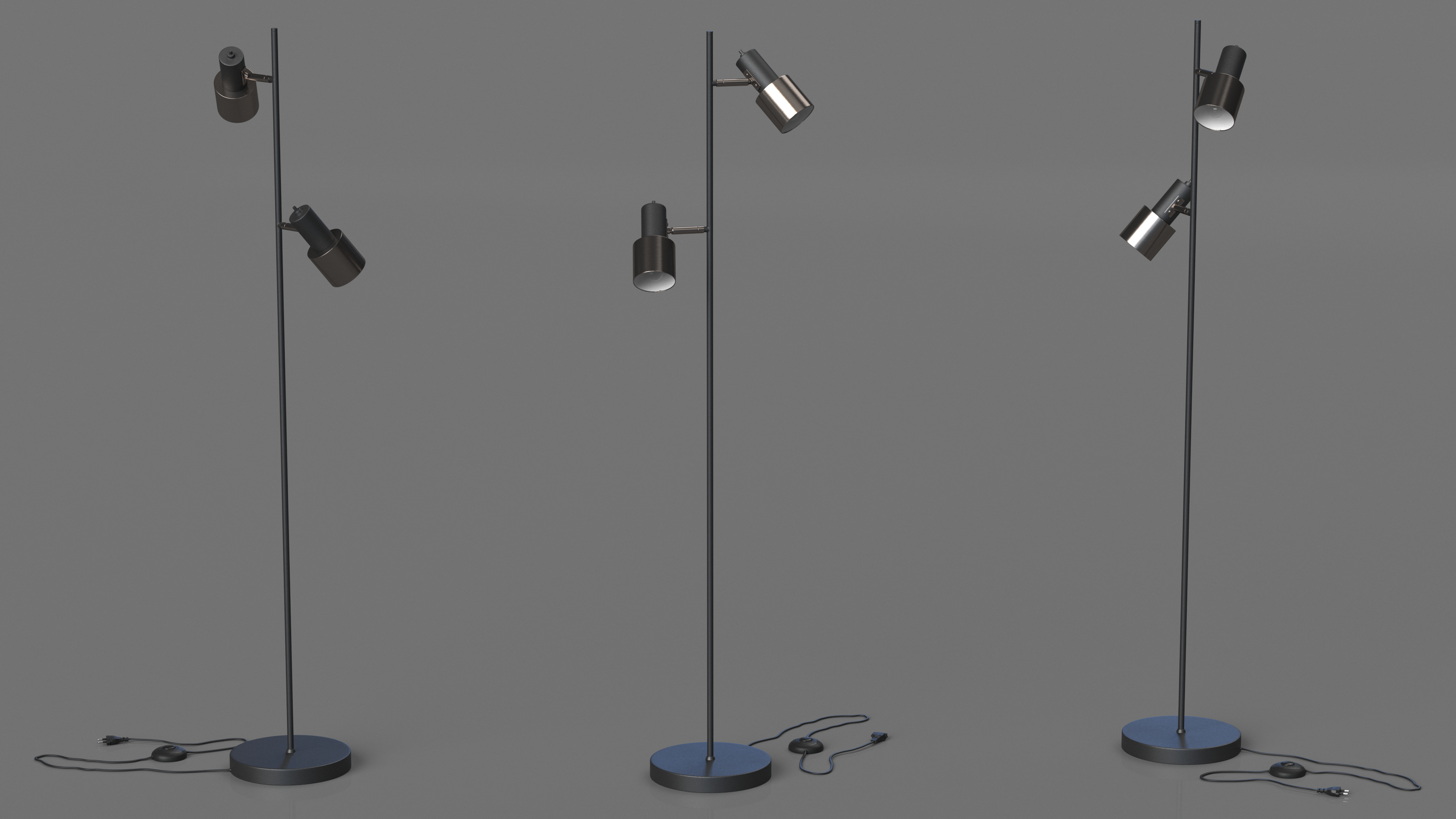 Floor Lamp with Two Shades Black 3D