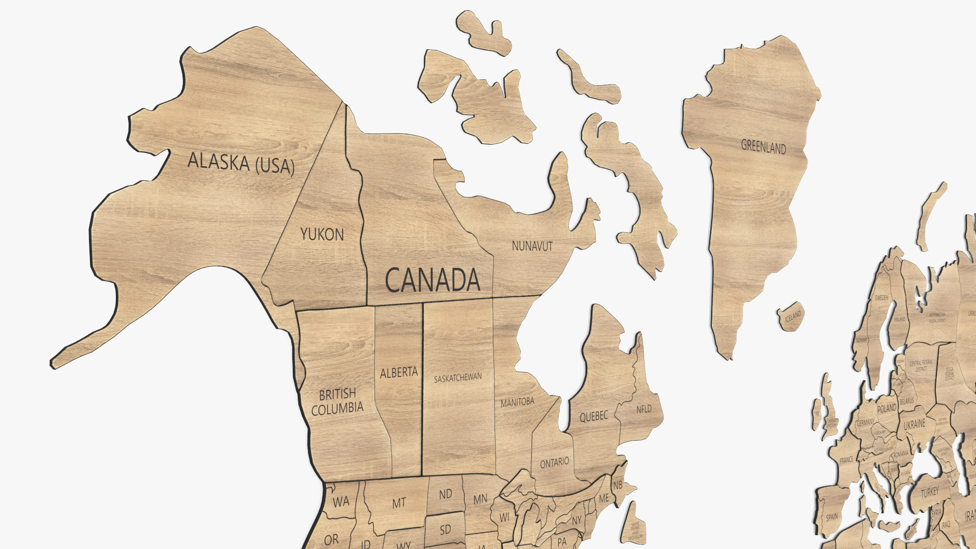 3D Wood Created World Wall Map Set