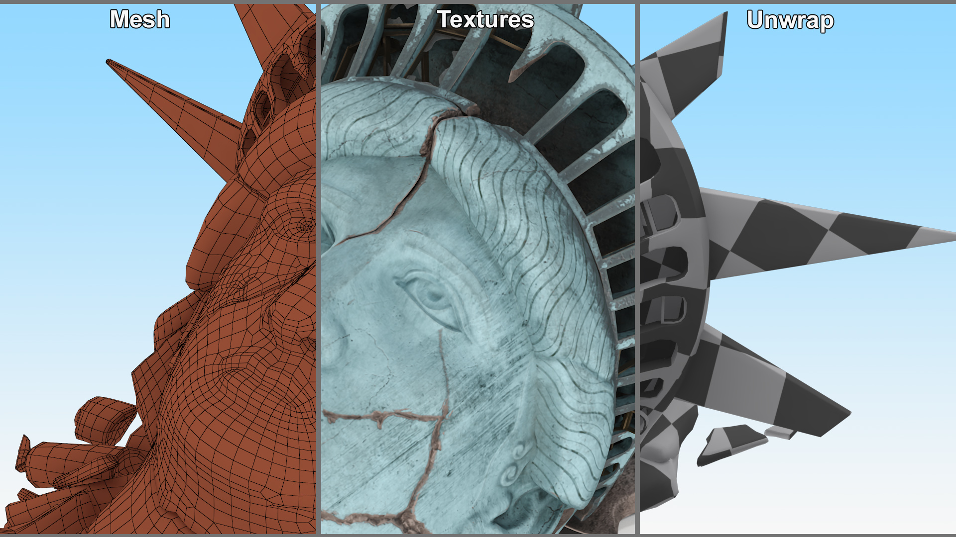 Broken head of Statue of Liberty 3D