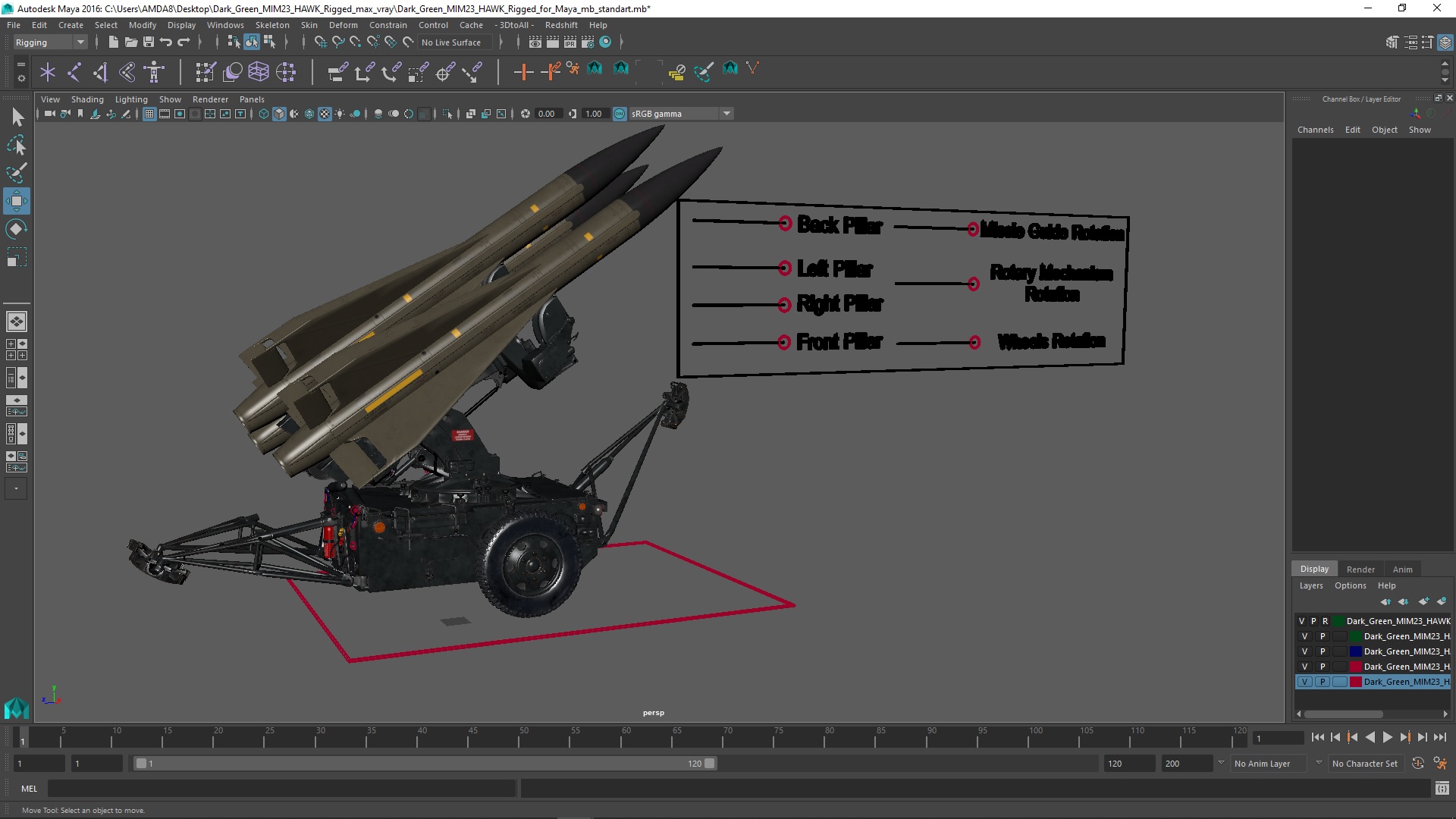 Dark Green MIM23 HAWK Rigged for Maya 3D