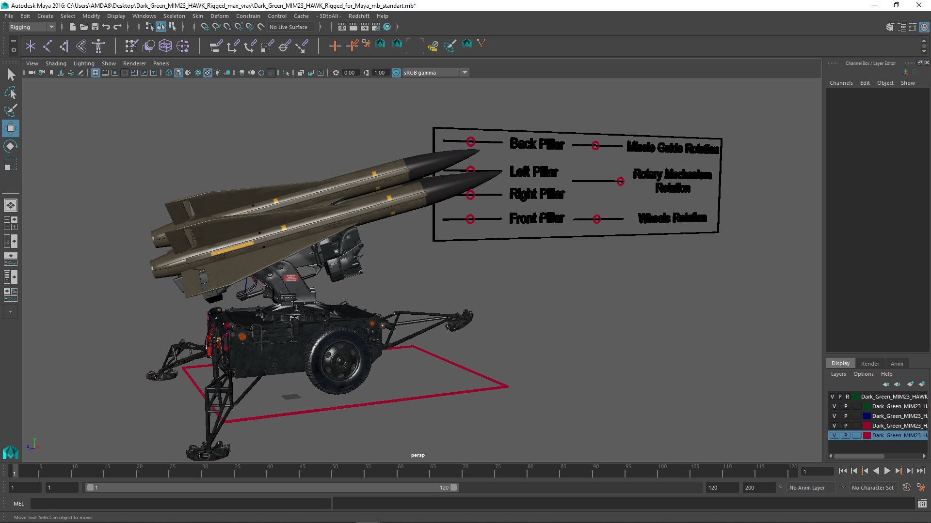 Dark Green MIM23 HAWK Rigged for Maya 3D