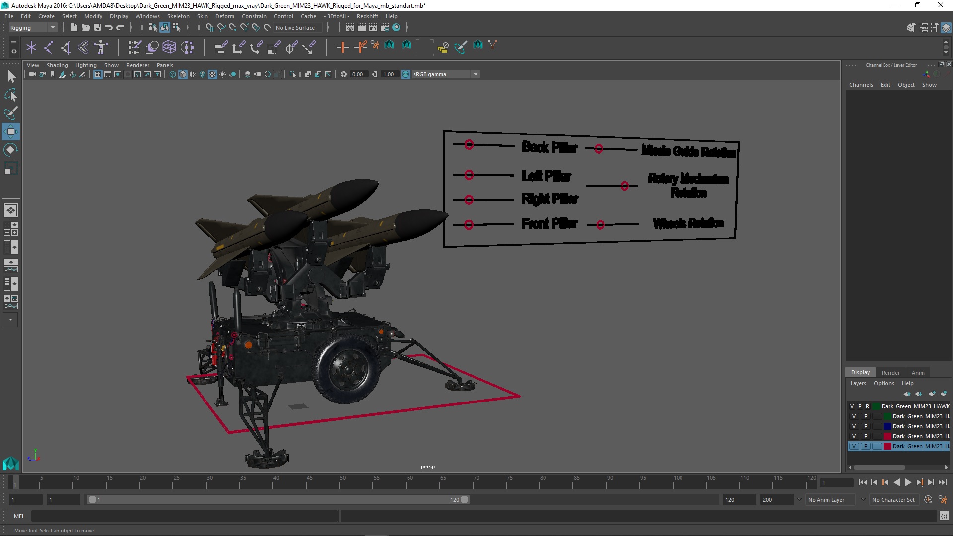 Dark Green MIM23 HAWK Rigged for Maya 3D