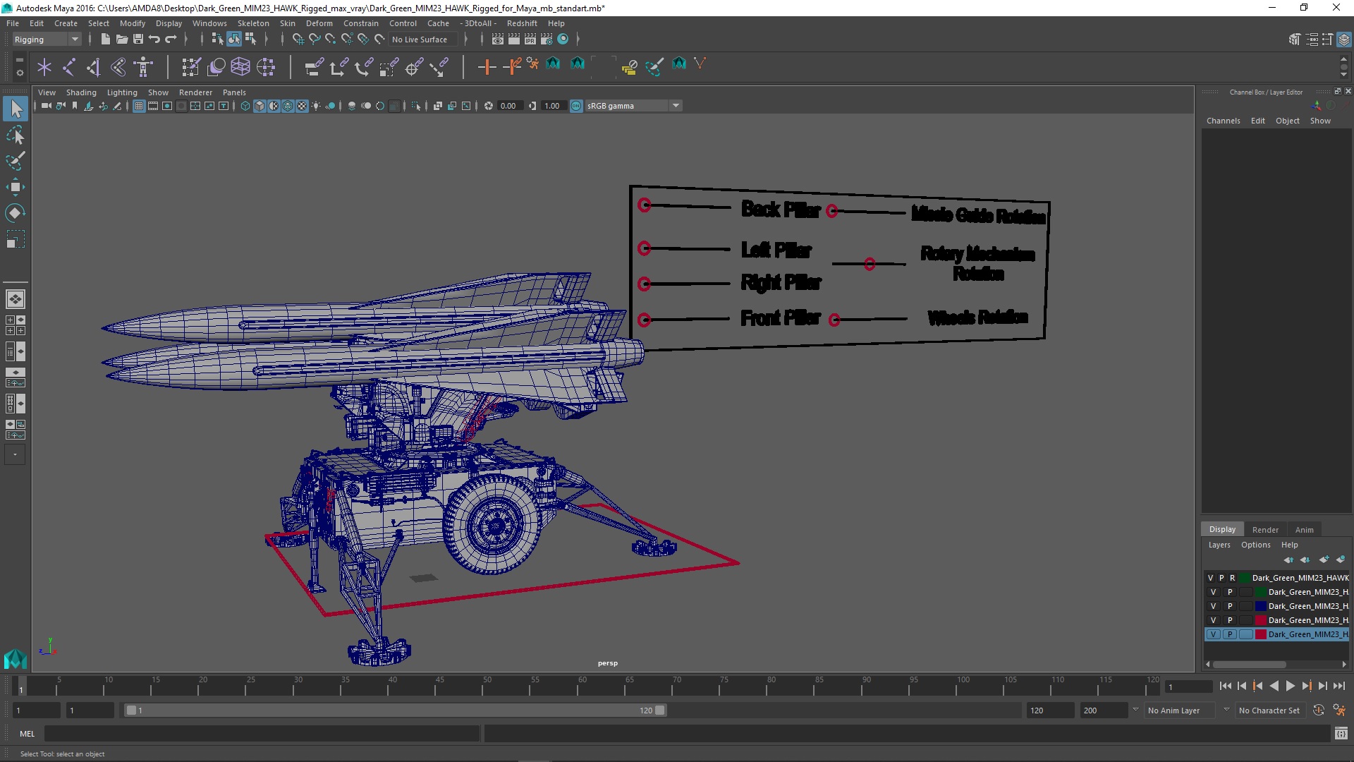 Dark Green MIM23 HAWK Rigged for Maya 3D