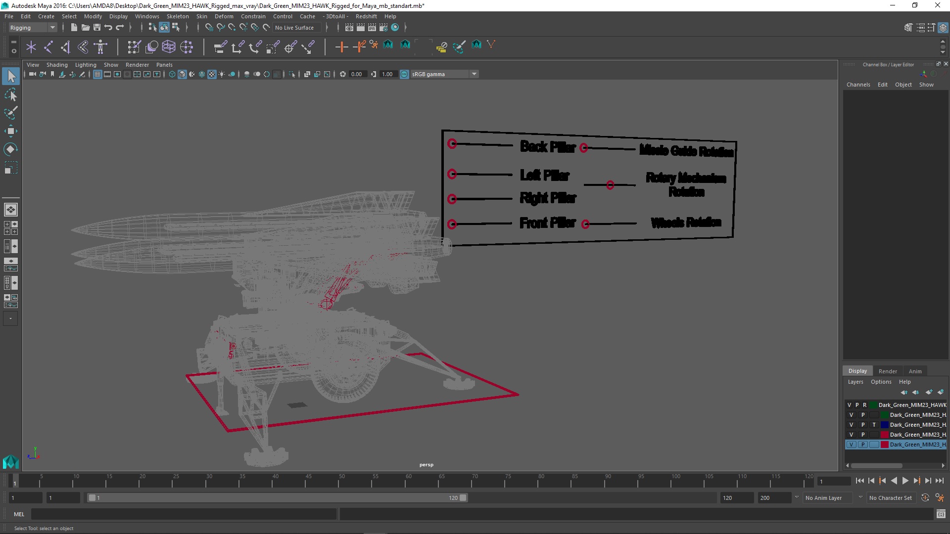 Dark Green MIM23 HAWK Rigged for Maya 3D