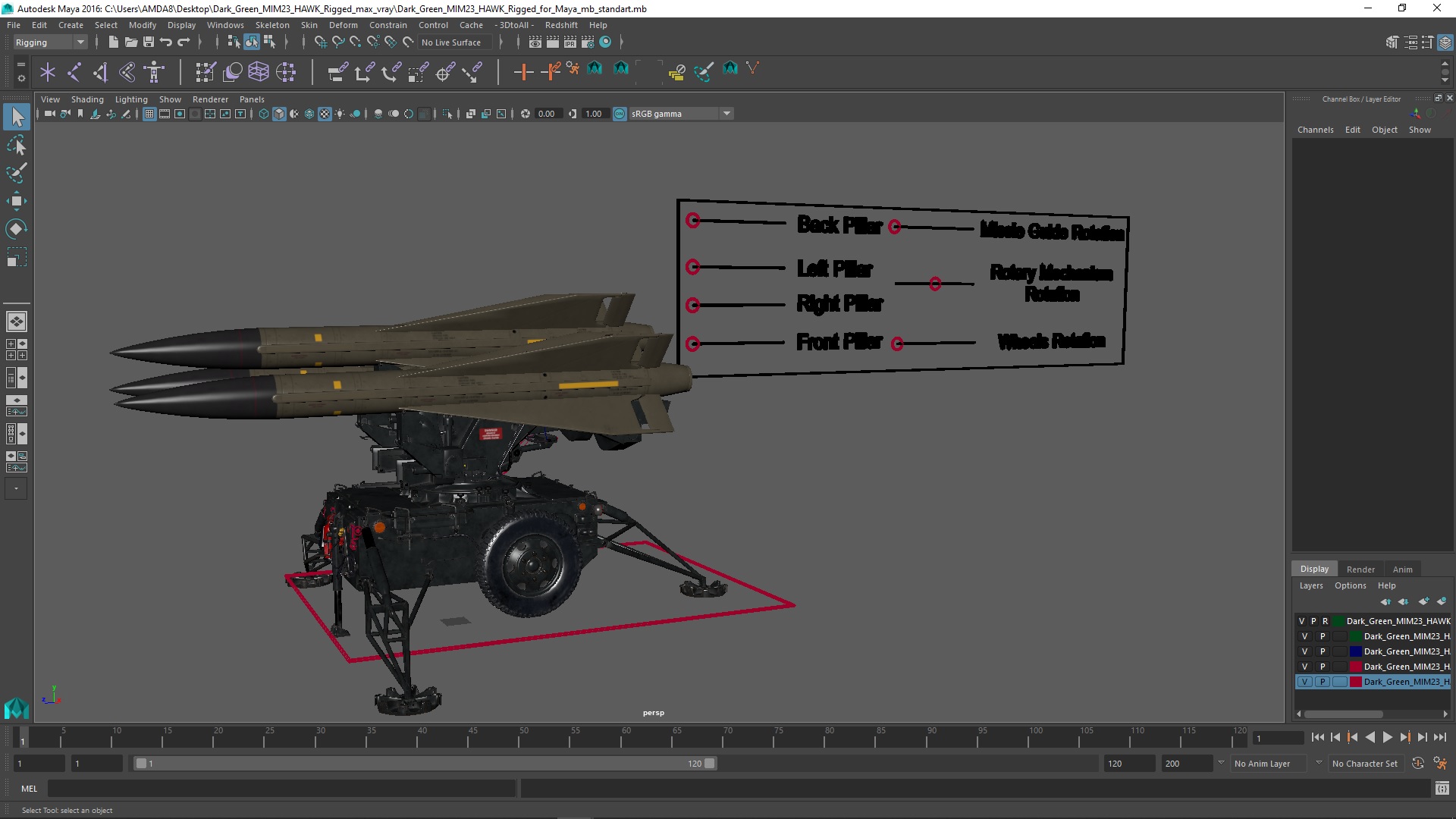 Dark Green MIM23 HAWK Rigged for Maya 3D